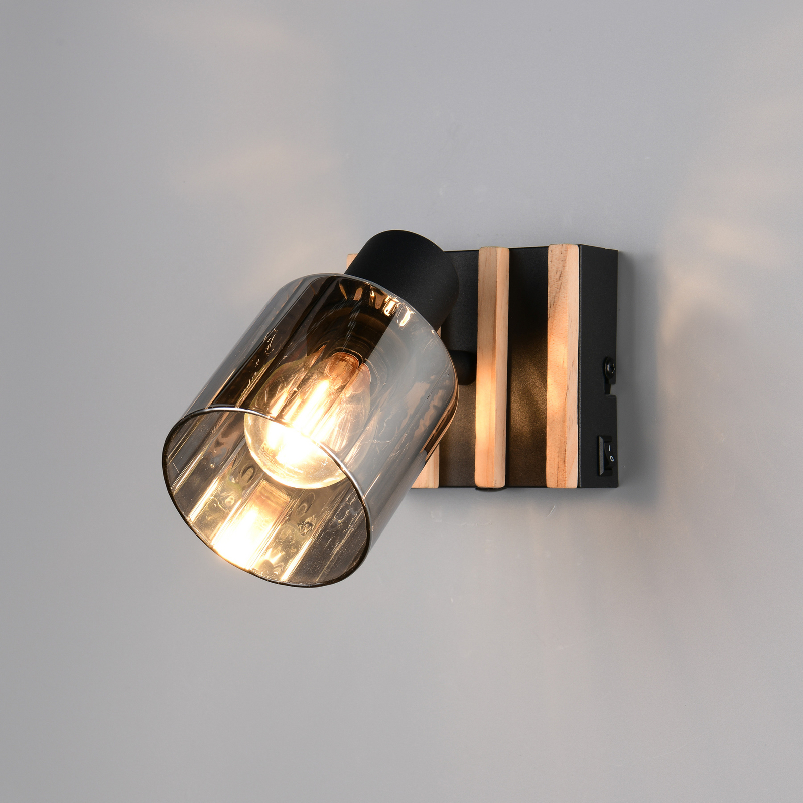 Spot Travia, 1 bec, negru/cenușiu fumuriu, întrerupător