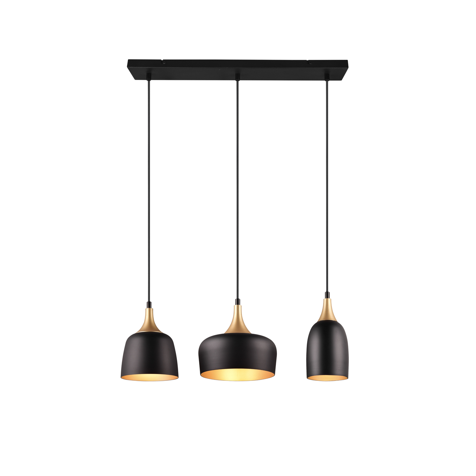 Chiraz pendant light, 3-bulb, black/gold