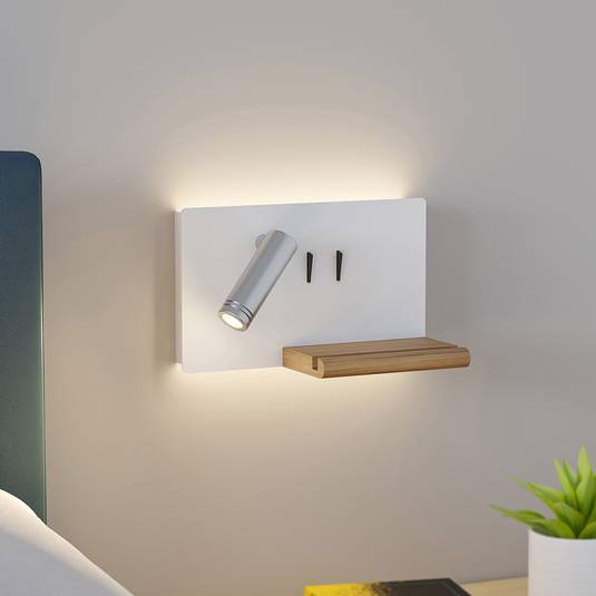 Lucande Kimo LED fali lámpa USB polc fehér/nikkel