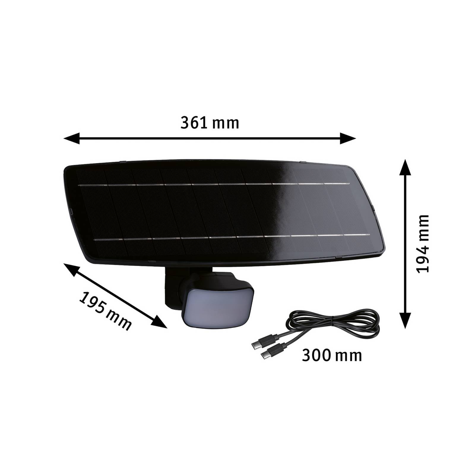 Paulmann solcellsdriven utomhusvägglampa Flotas, antracit, sensor, IP65