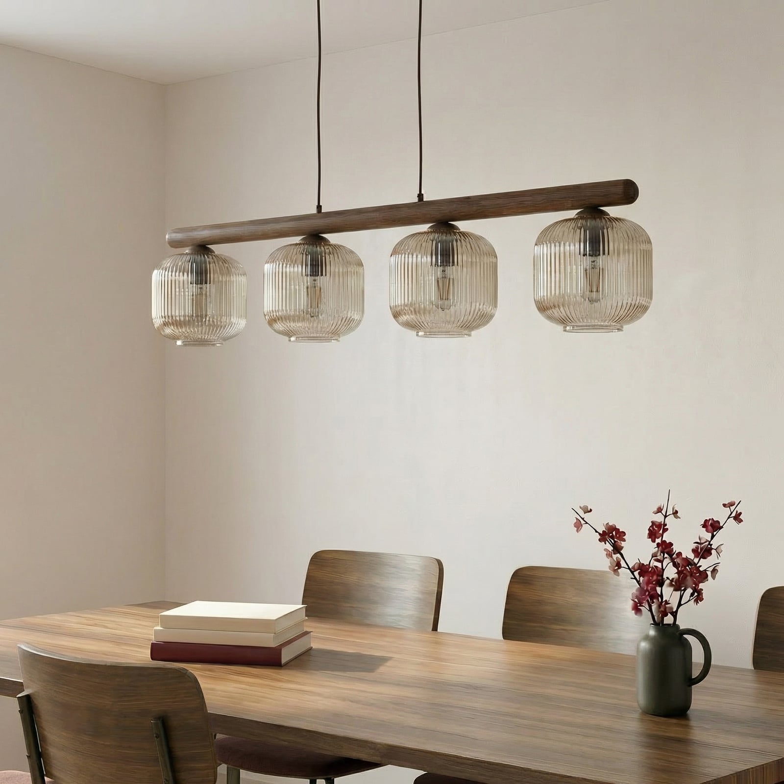 Lampada a sospensione Salvia, marrone/cognac, vetro, lunghezza 95 cm, E14