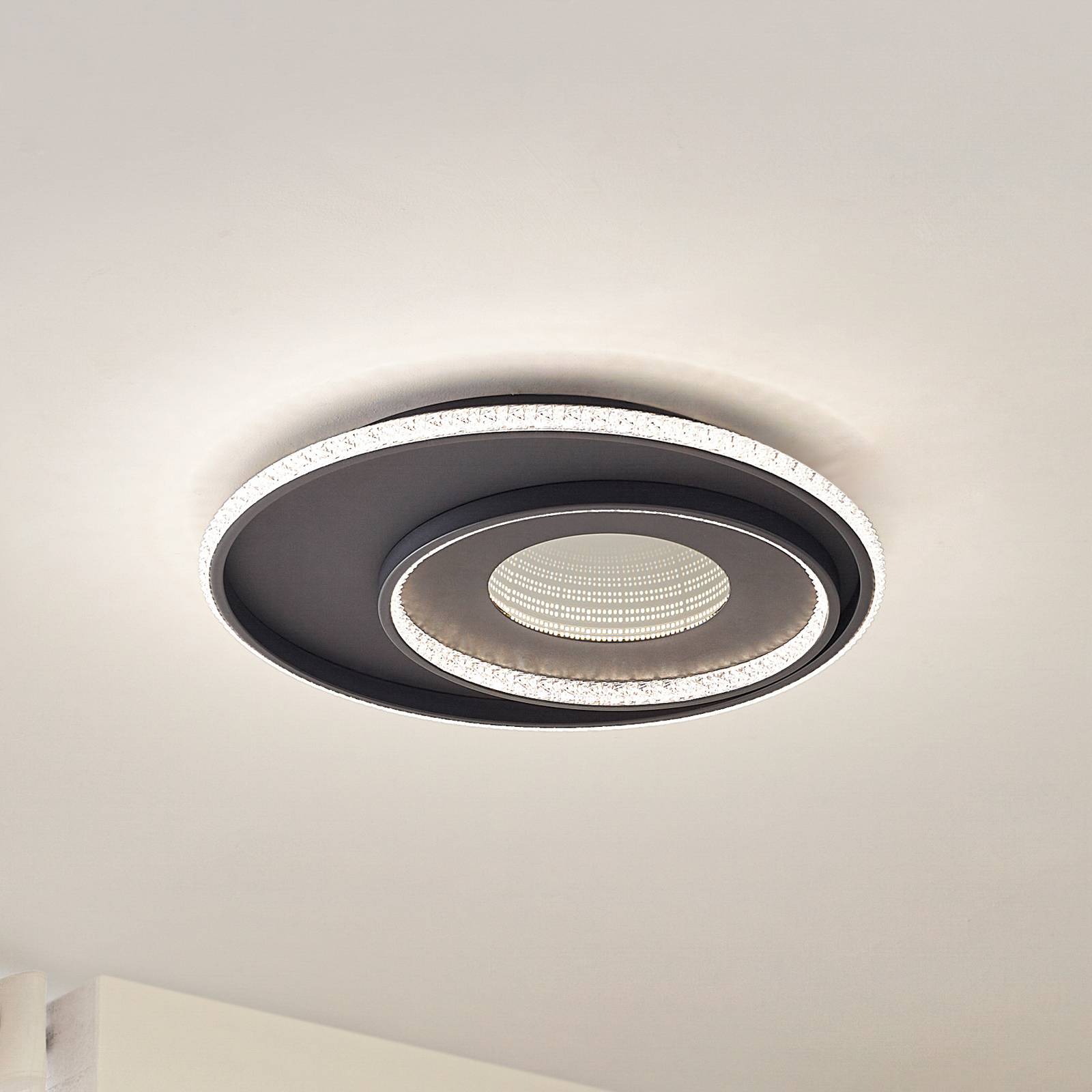 Lampa sufitowa LED Lindby Inessa, Ø 51 cm, czarna, CCT, ściemniany