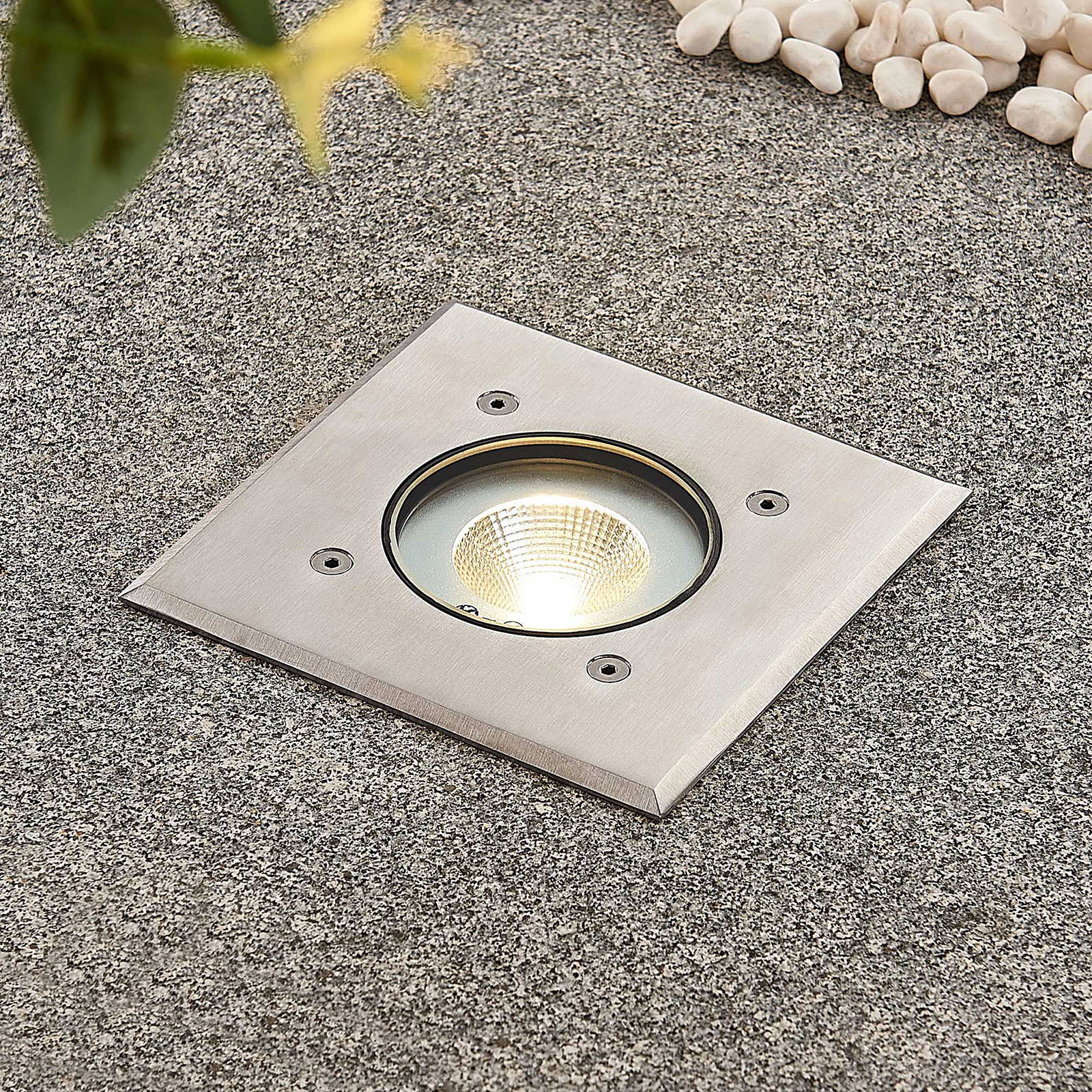 Kari LED deck light, stainless steel, angular, Lampenwelt.com, aluminium, glass, 9 W, energy efficiency: A+, L: 12.5 cm, W: 12.5 cm, H: 9.8 cm