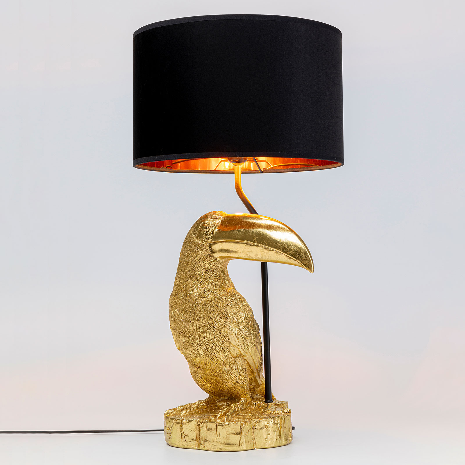 Kare KARE Toucan table lamp gold, for Living / Dining Room, limestone, polyresin, rigid PVC, polyester, cotton, steel, E27, 40 W, energy efficiency: A++, L: 35.5 cm, W: 37.7 cm, H: 69.5 cm