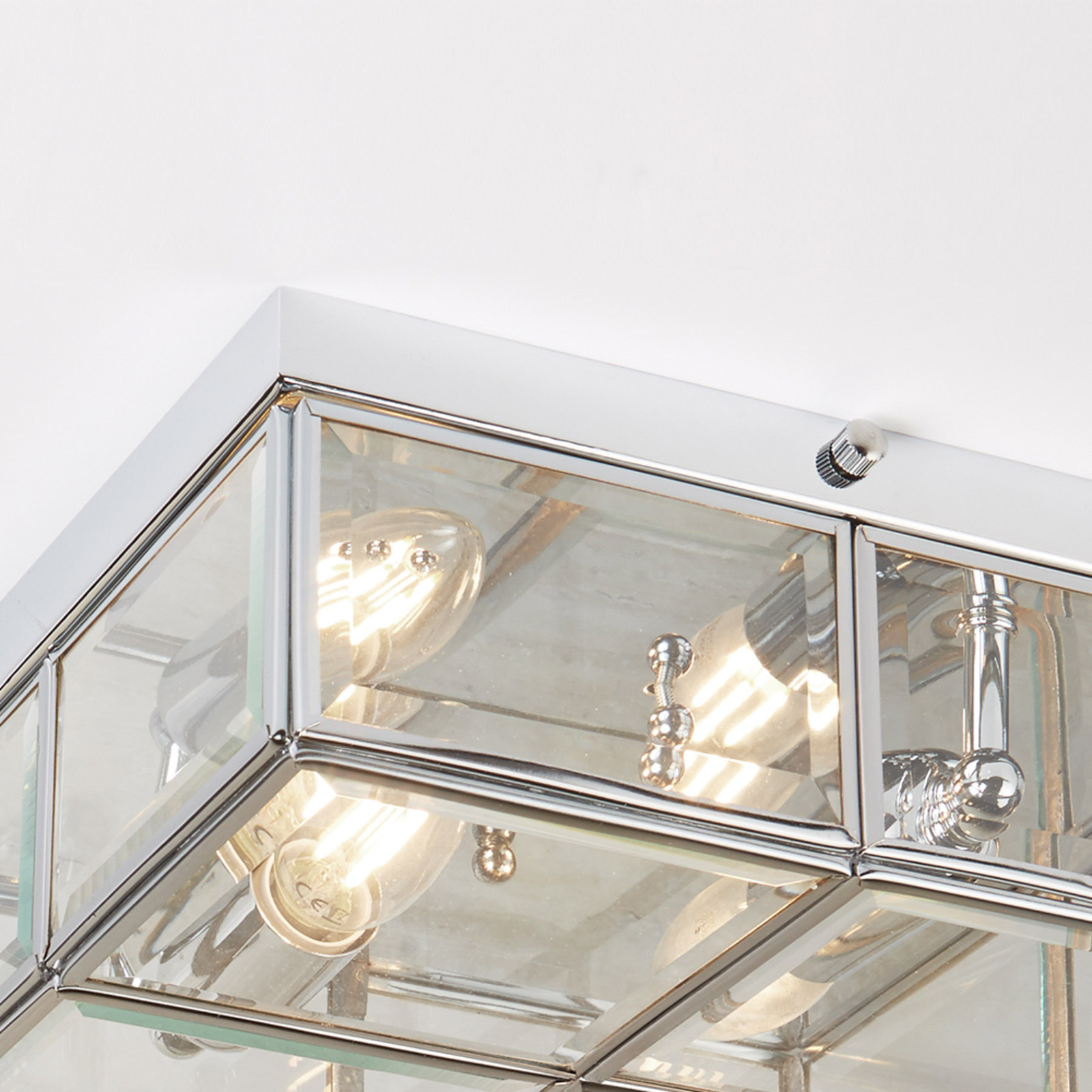 Pisa ceiling light, glass lampshade, chrome
