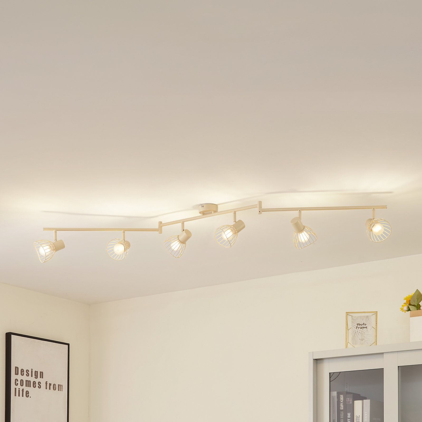 Lindby ceiling light Piena, beige, 6-bulb, metal, 150cm