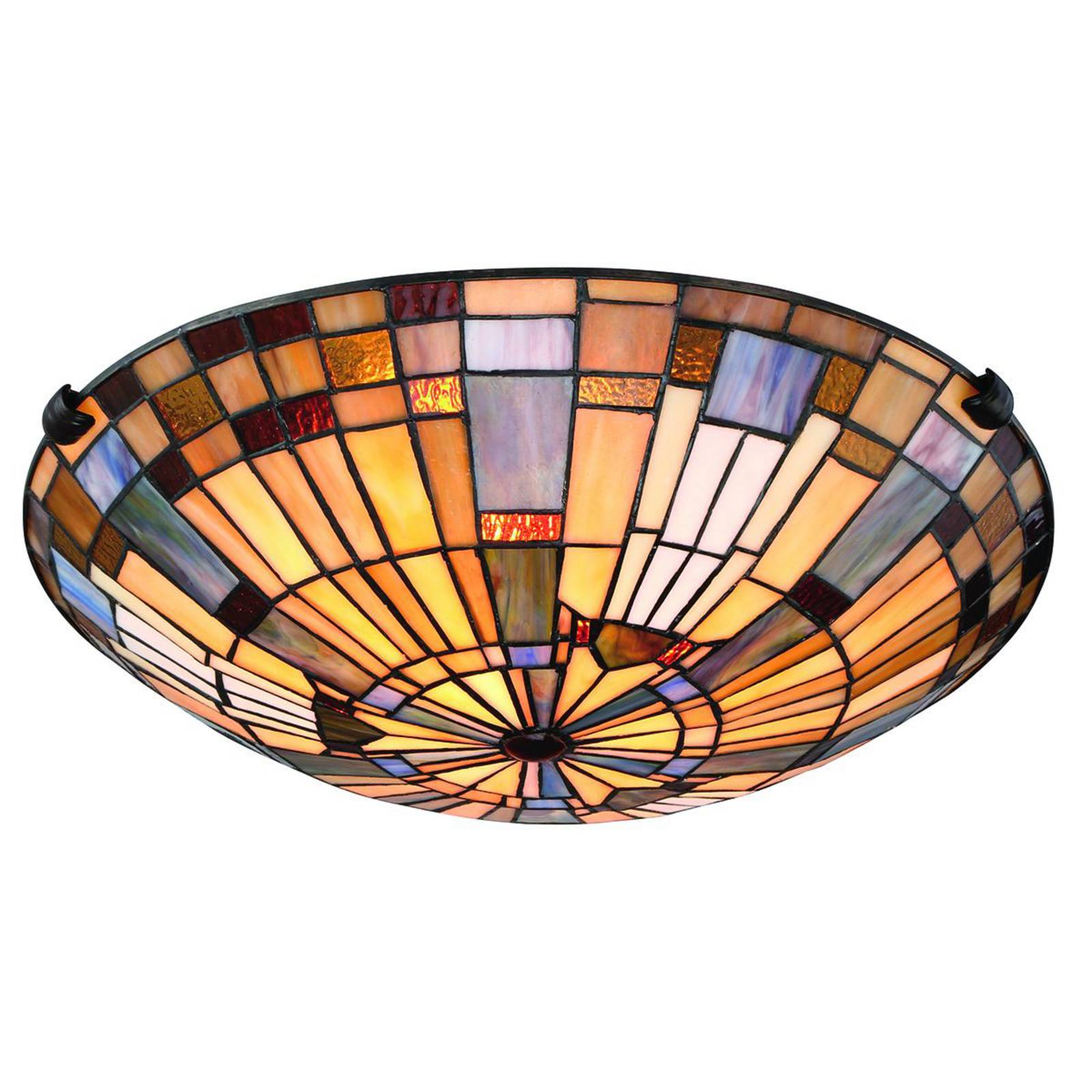Lampa sufitowa Inglenook, styl Tiffany, stal, szkło, kolorowa