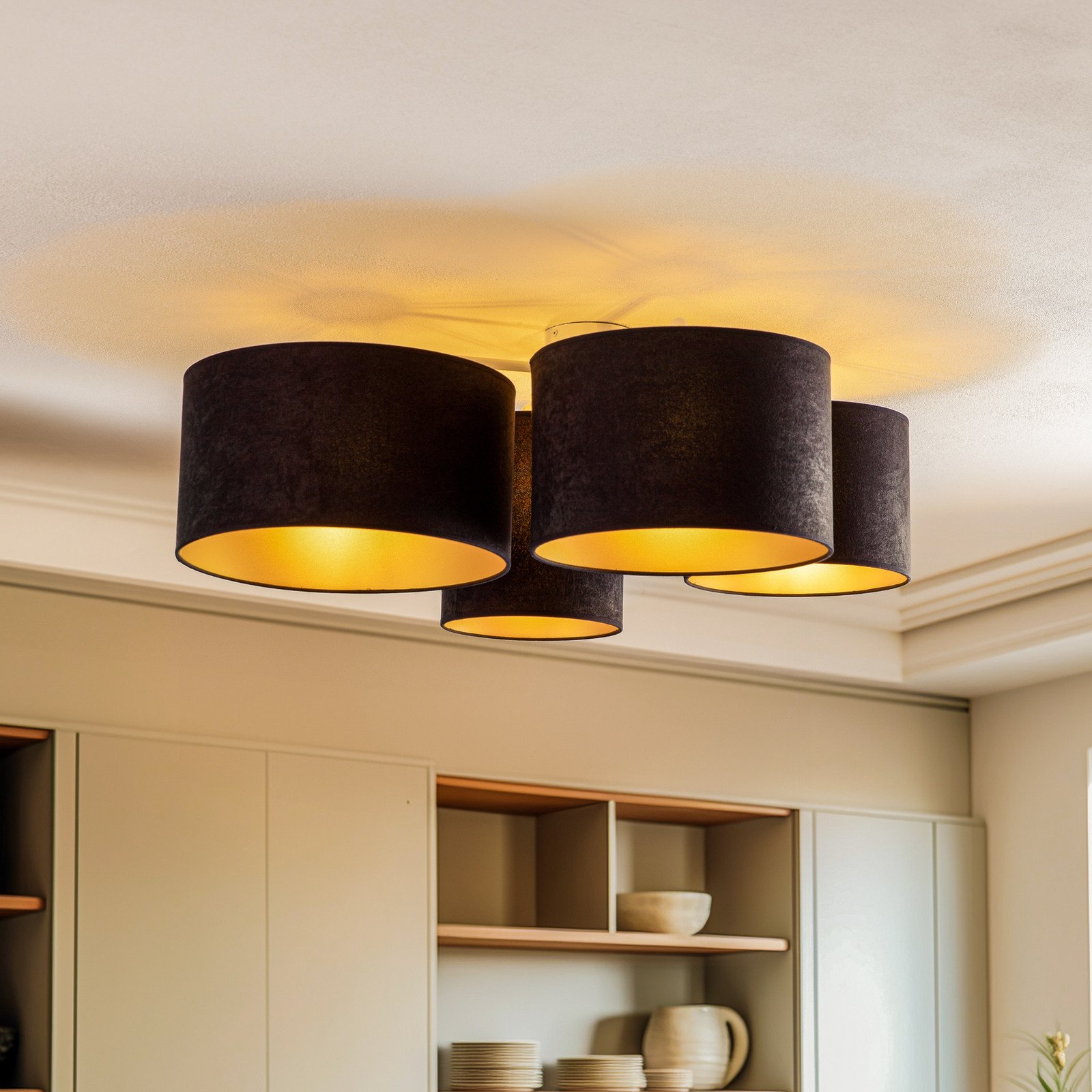Euluna Lodge plafonieră 4 becuri negru/auriu - Camera de zi / sufragerie - modern - negru auriu - Țesătură / Textil