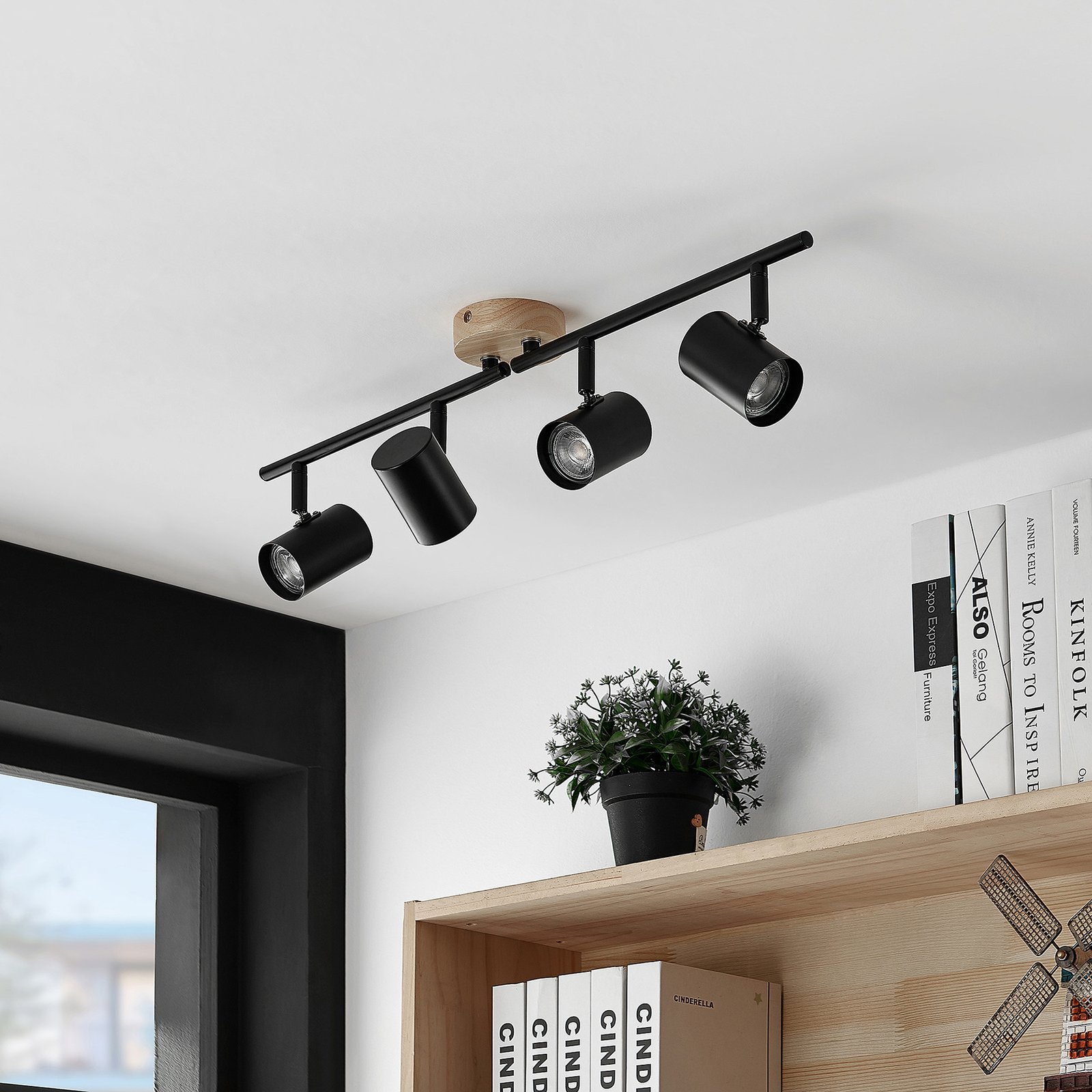 Xiomara 4 Lampa Sufitowa Black/Light Wood - Lindby