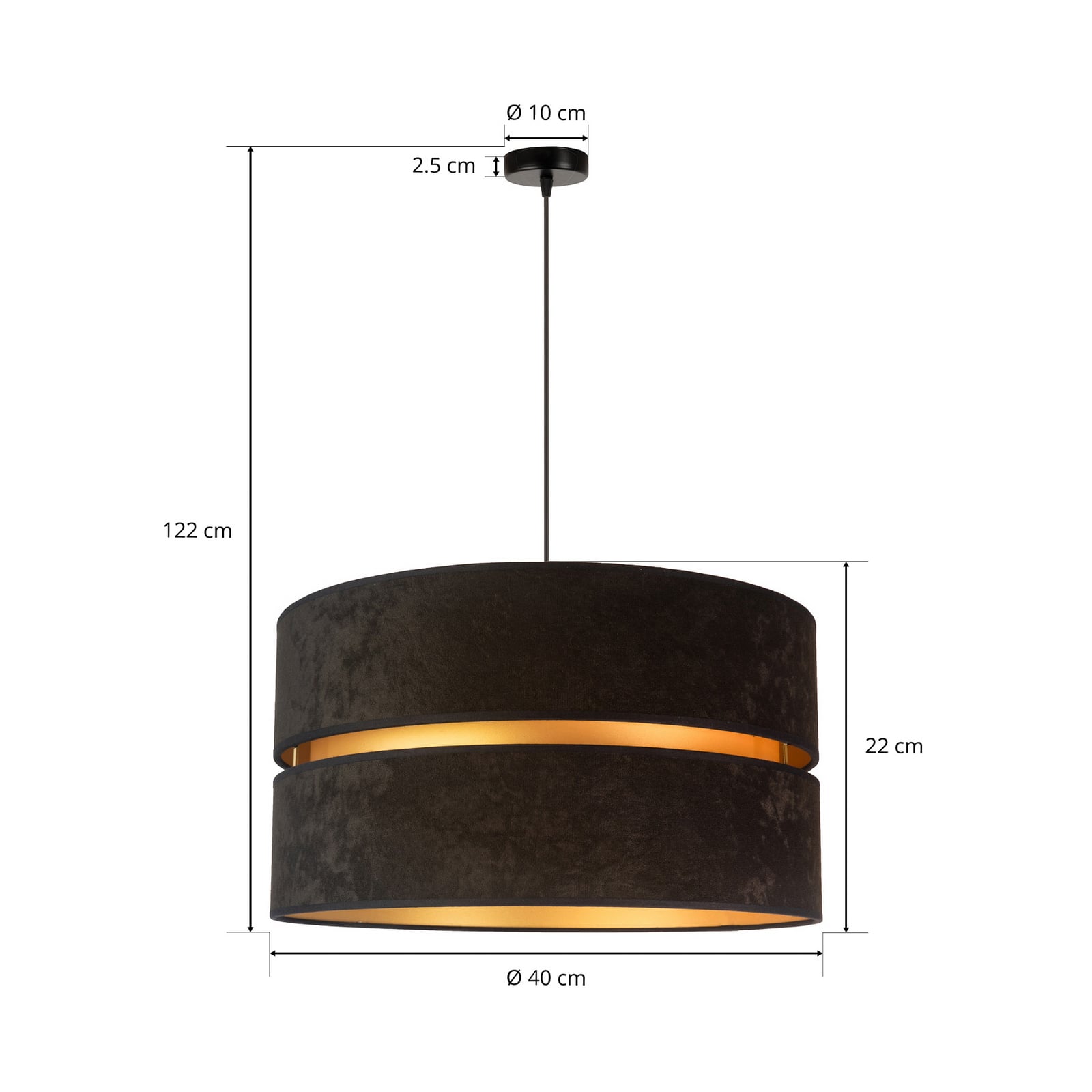 Hängeleuchte Duo, schwarz/gold, Ø40cm, 1-flammig