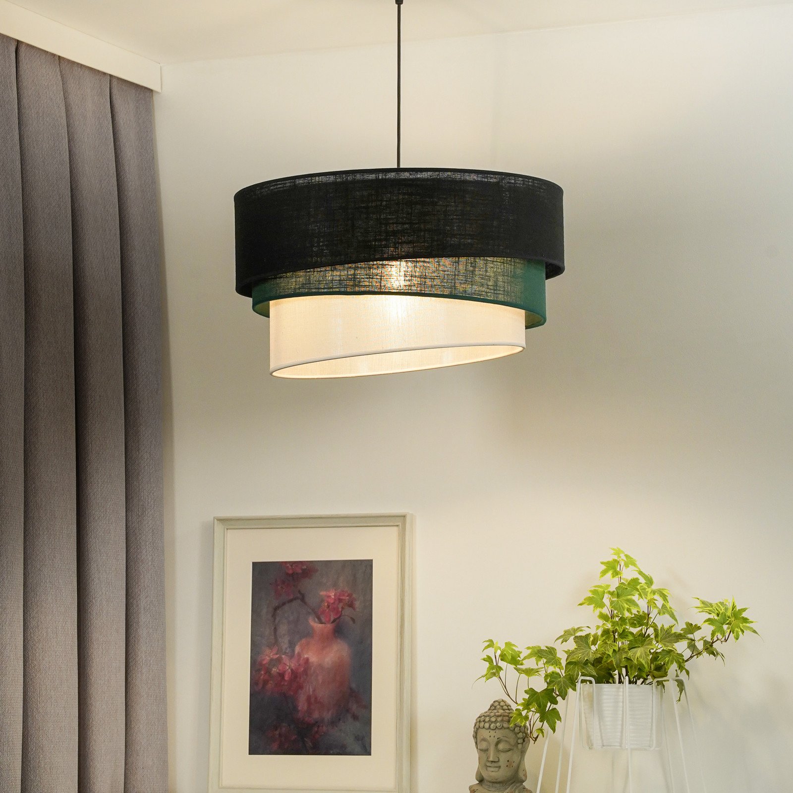 Euluna lampă suspendată Trio negru/verde/alb textil Ø 45 cm - Camera de zi / sufragerie - Modern - negru verde alb - Țesătură / Textil