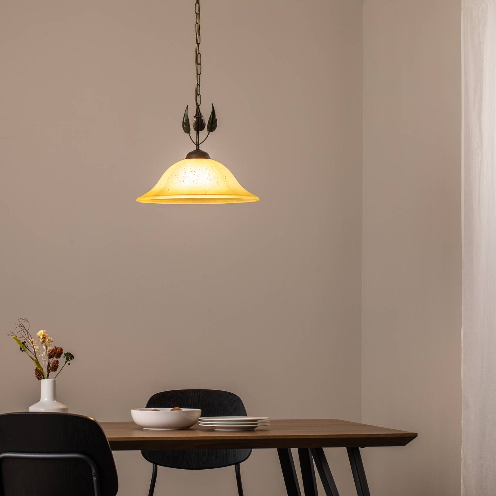 Hängeleuchte Mira, creme/bronze, Glas, Ø 40 cm, E27 günstig online kaufen