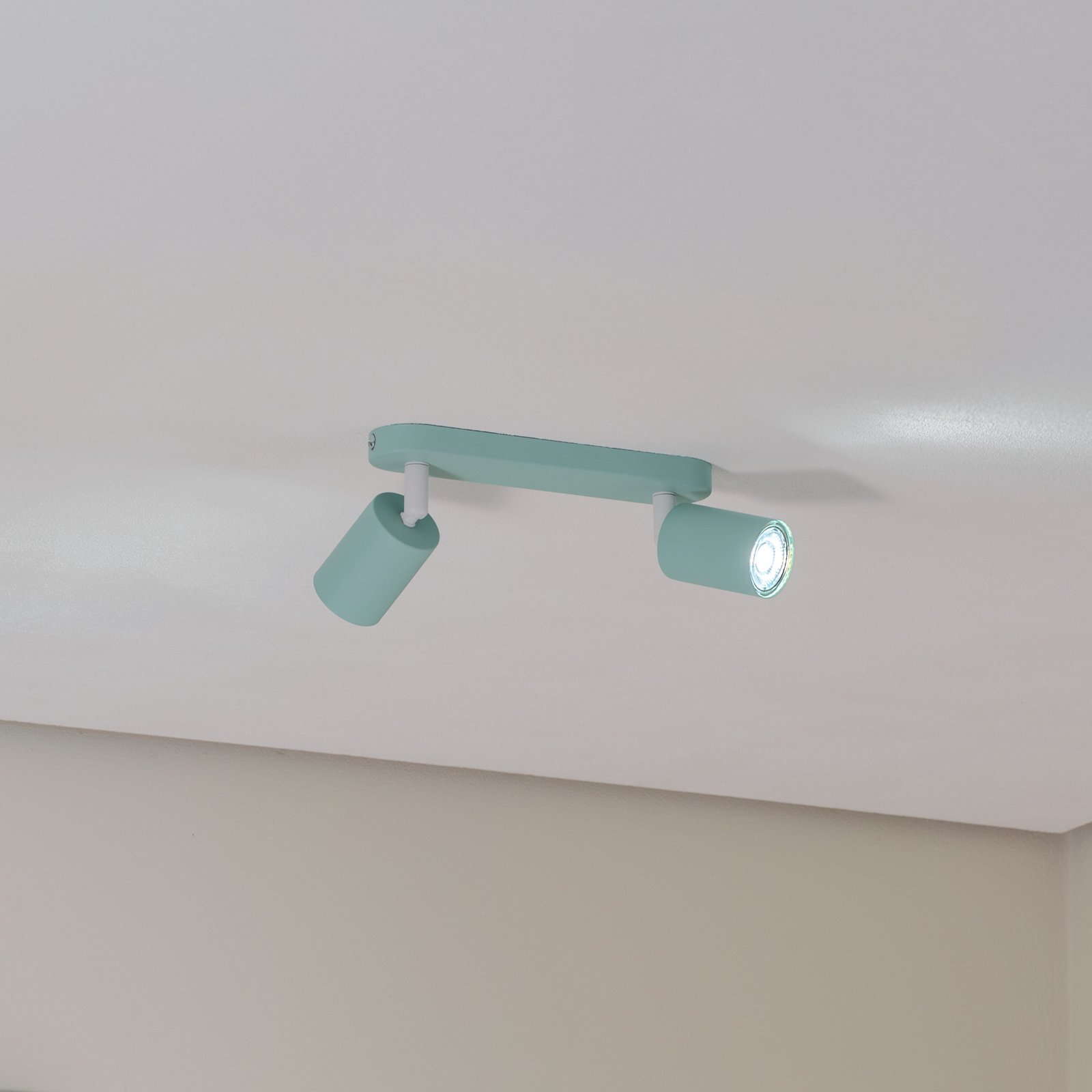 Spot pour plafond Livia, vert menthe, 35 cm, à 2 lampes, métal, GU10