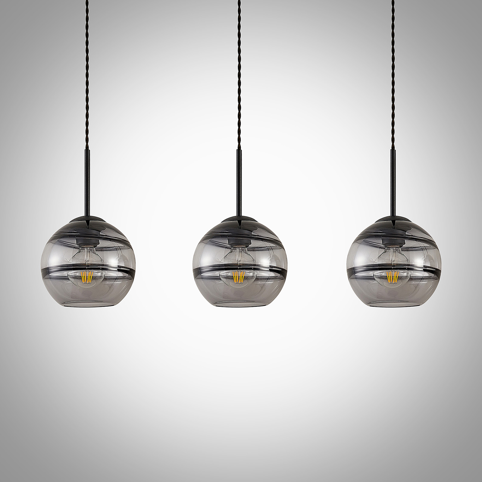 Lucande Ably hanglamp, rookglas, 3-lamps