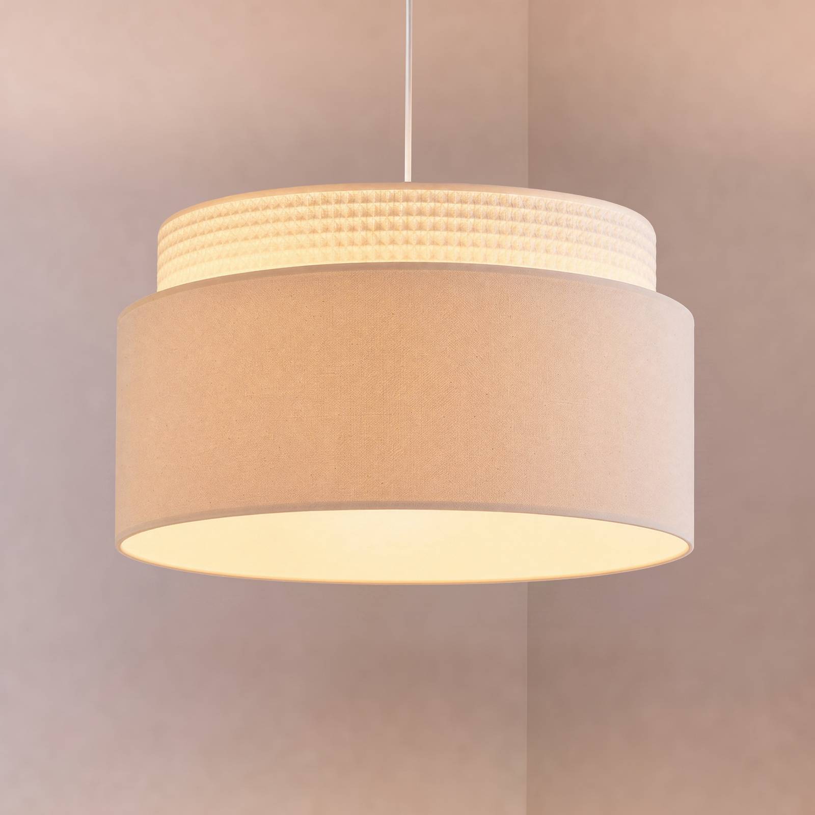 Lampa wisząca Milano, kolor ecru/beżowy, Ø 45 cm, tkanina, E27