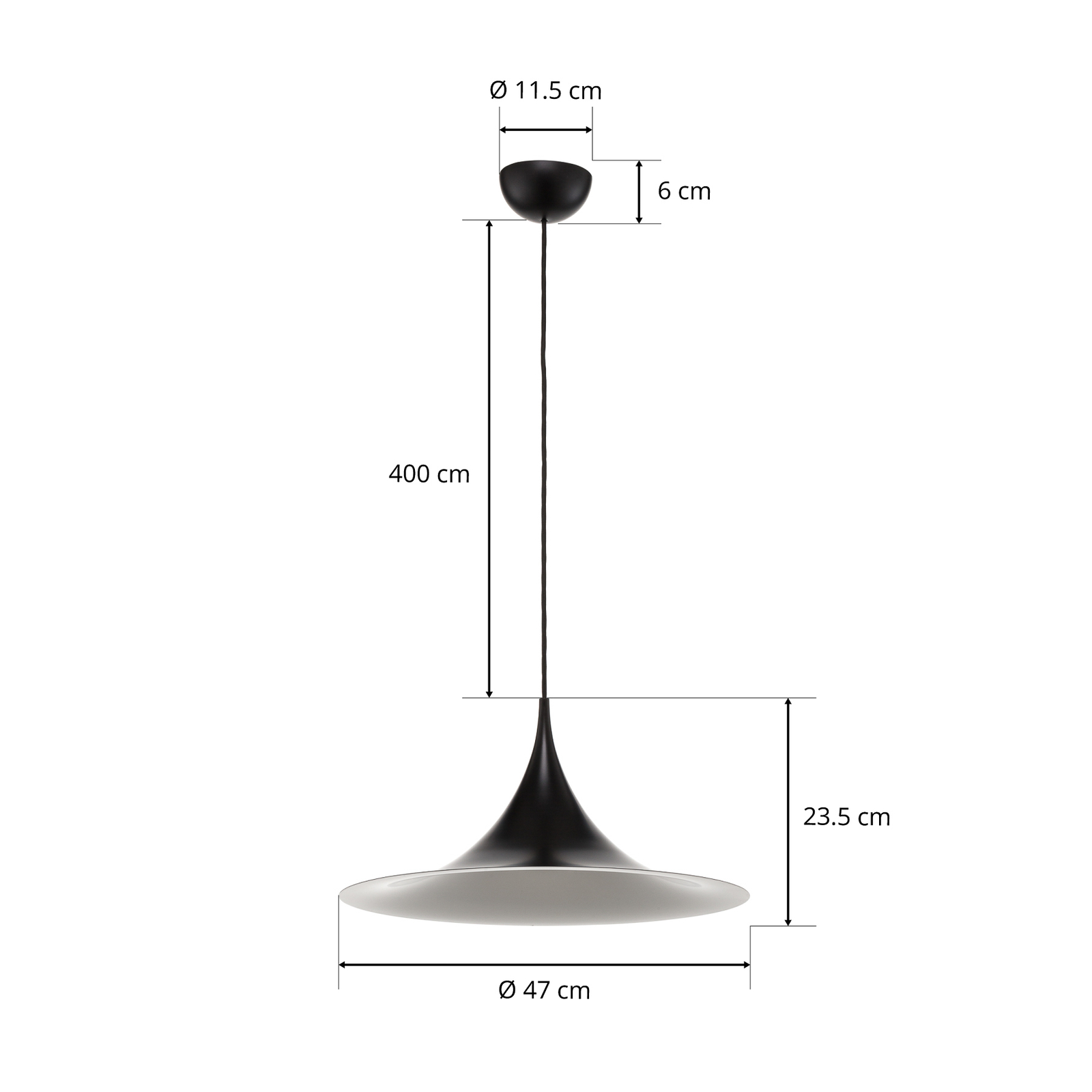 GUBI Polozávěsné svítidlo, Ø 47 cm, černá barva