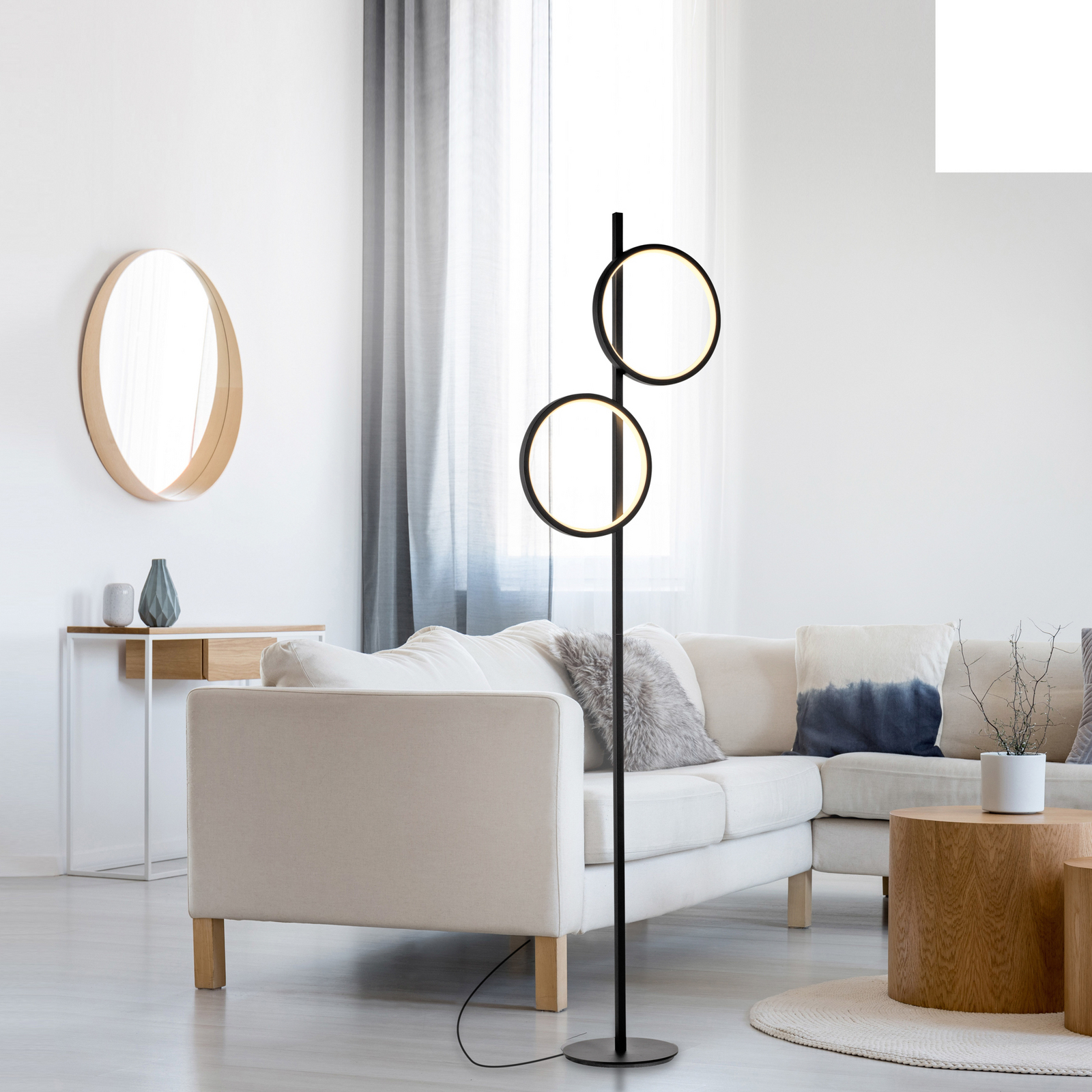 Lampadaire LED Mini-Ritus, noir, fer, 2 anneaux Lampadaire LED Mini-Ritus, noir, fer, 2 anneaux