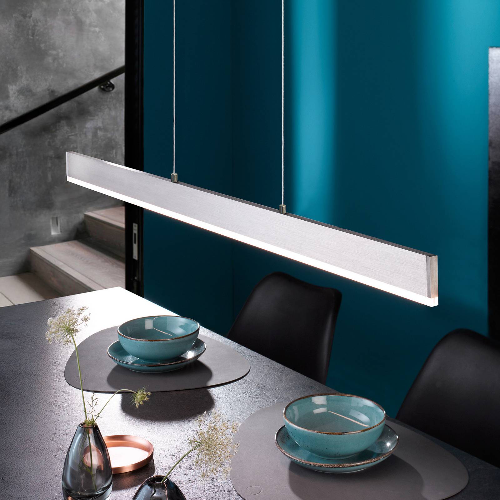 FISCHER & HONSEL Závěsné světlo Silvano, nikl, délka 115 cm, CCT, dotykové stmívání