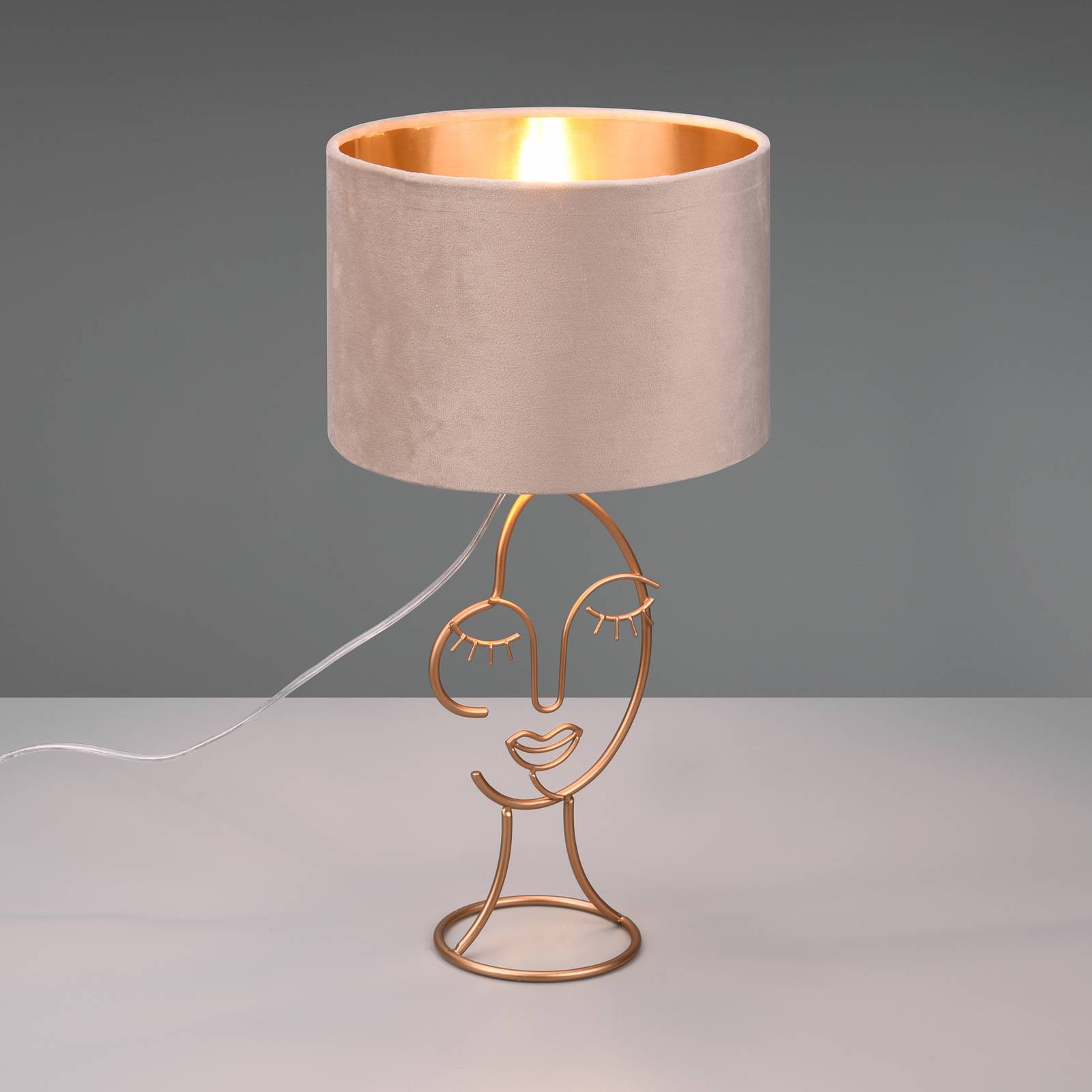 Reality Leuchten Stolní lampa Mary s designem obličeje béžová/zlatá