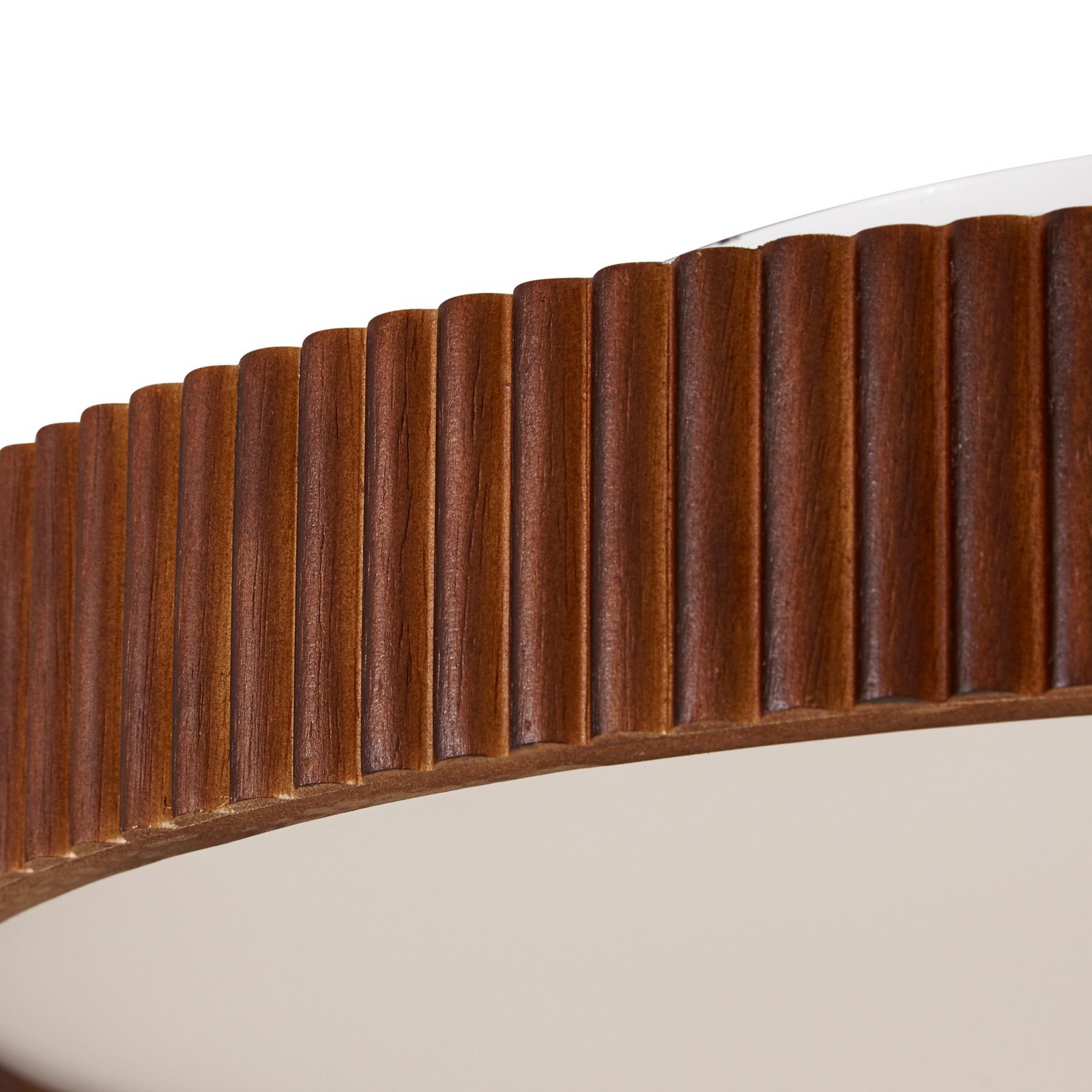 Lindby LED ceiling lamp Velua, white/dark wood, CCT, Ø 50 cm