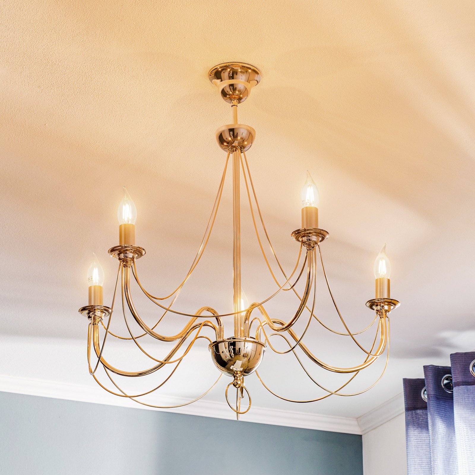 Retro chandelier, 5-bulb 75 cm, gold