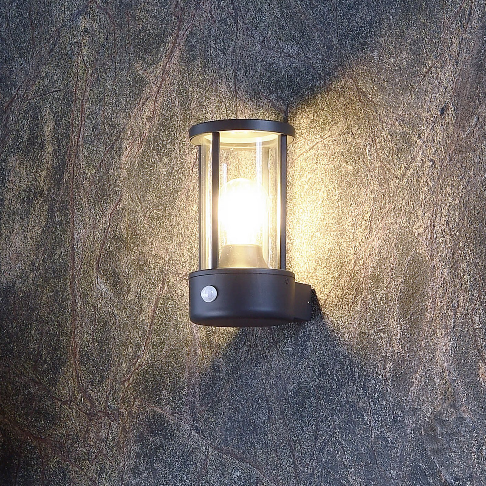 Sensor-buitenwandlamp Adebar, E27, donkergrijs