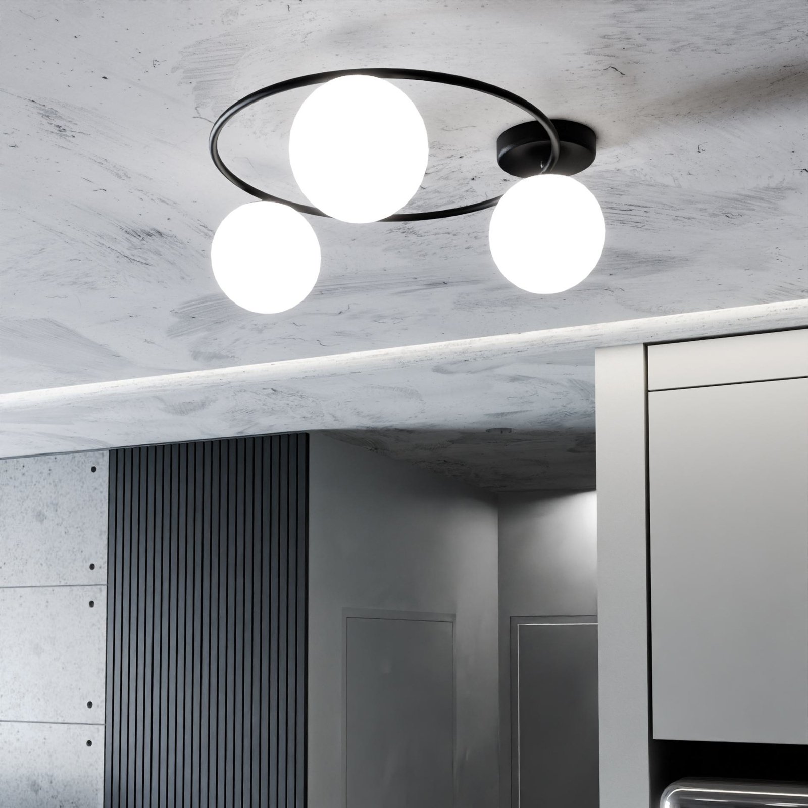 Sopra ceiling light, opal white/black, glass, E14