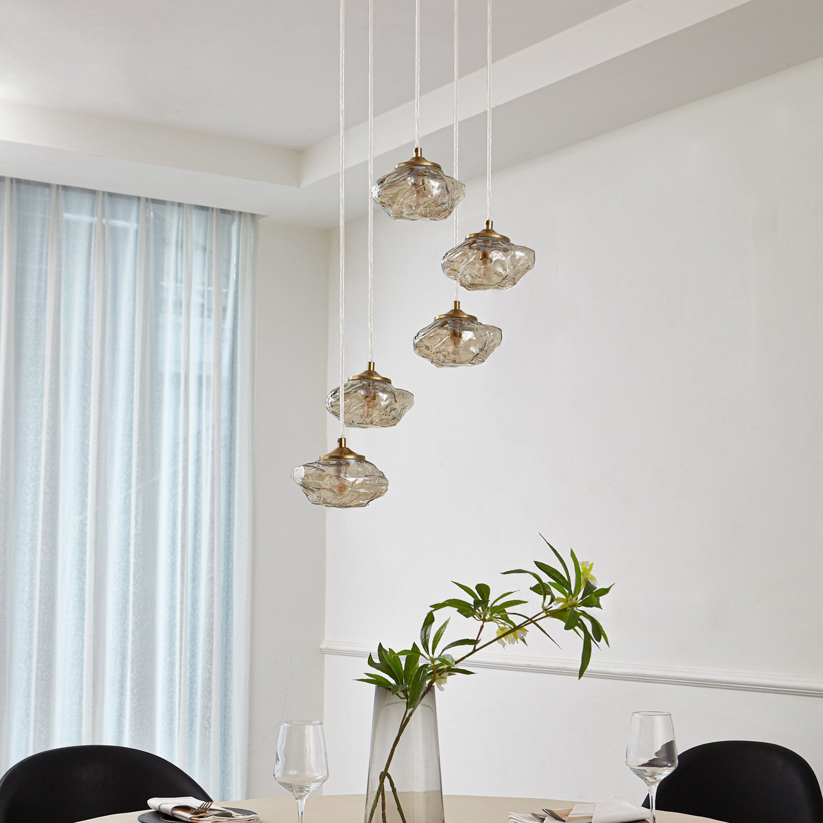 Piatra 5 Cluster Suspension Ambre/Laiton - Lindby