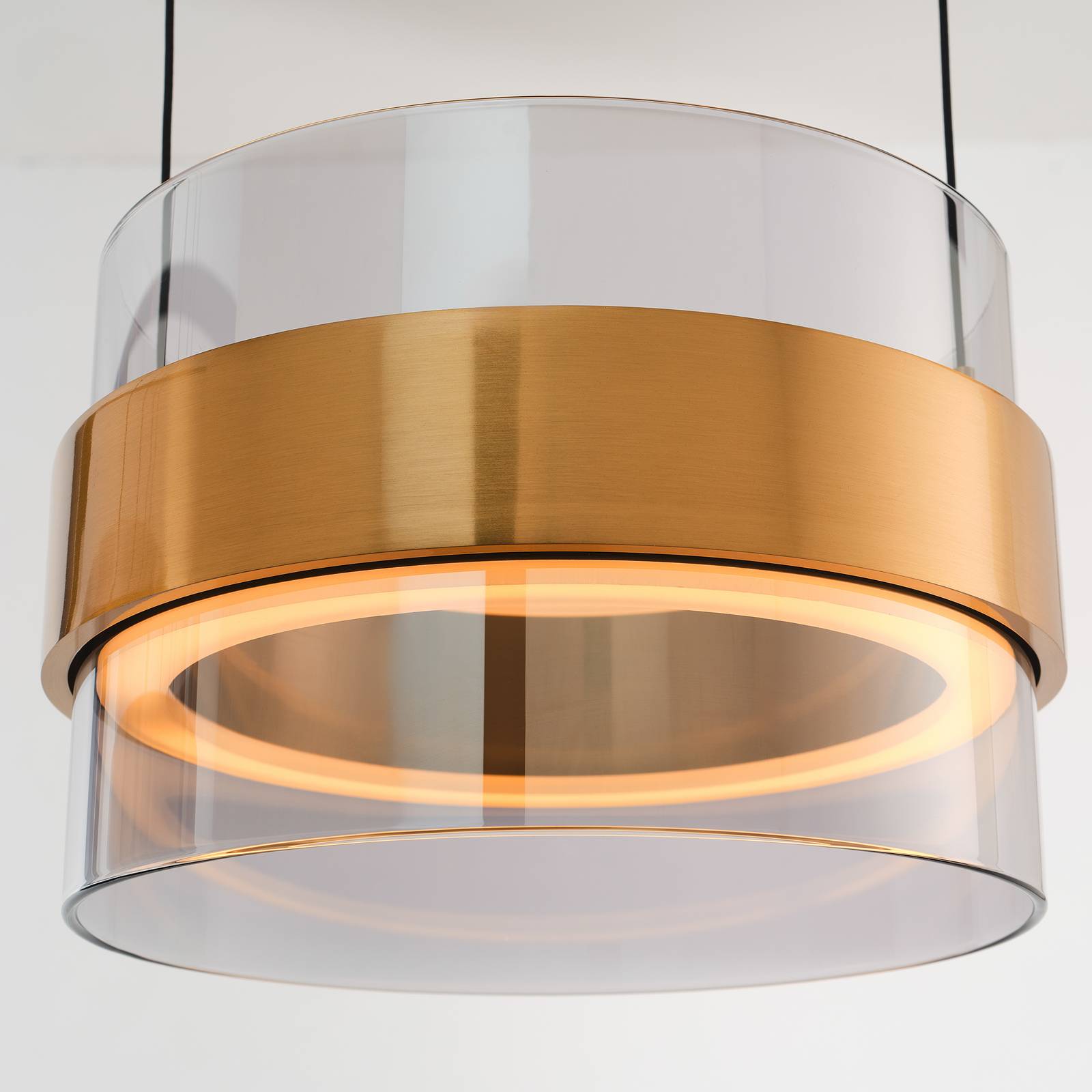 Żyrandol LED Inside w kolorze mosiężnym/dymnoszarym, długość 105 cm