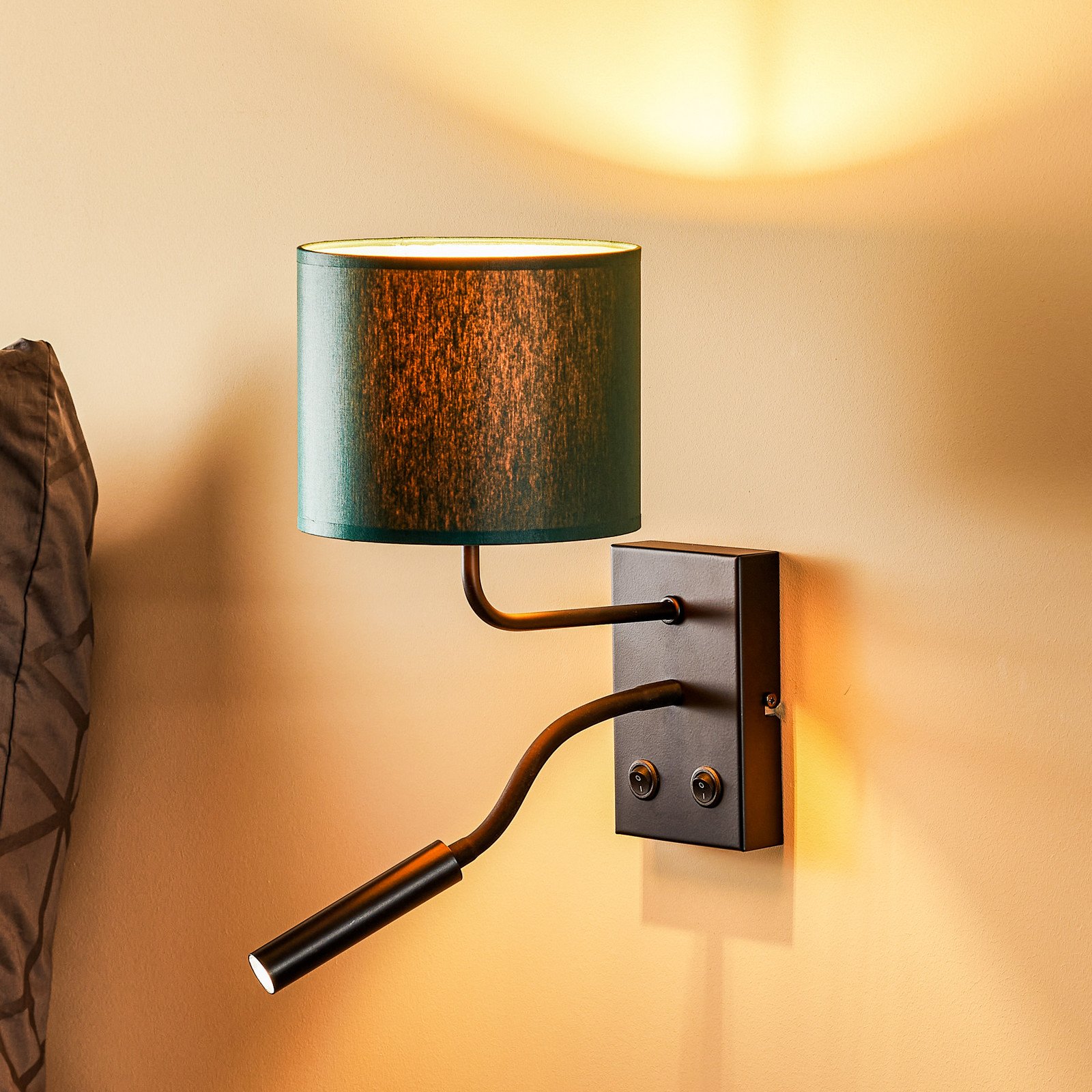 Luminex Aplică de perete Soho cilindrică lumină de citit verde/auriu - Camera de zi / sufragerie - Modern - verde negru auriu - Metal