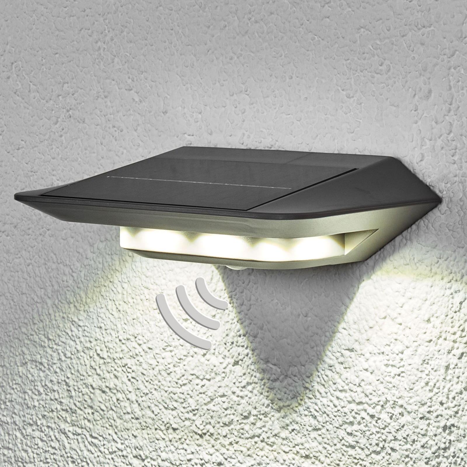 Eco-Light Solcelle LED væglampe Ghost m. bevægelsessensor - solare væglampe - solcellelampe - solcelle væglampe - moderne udendørslampe sort, hvid - kunststof