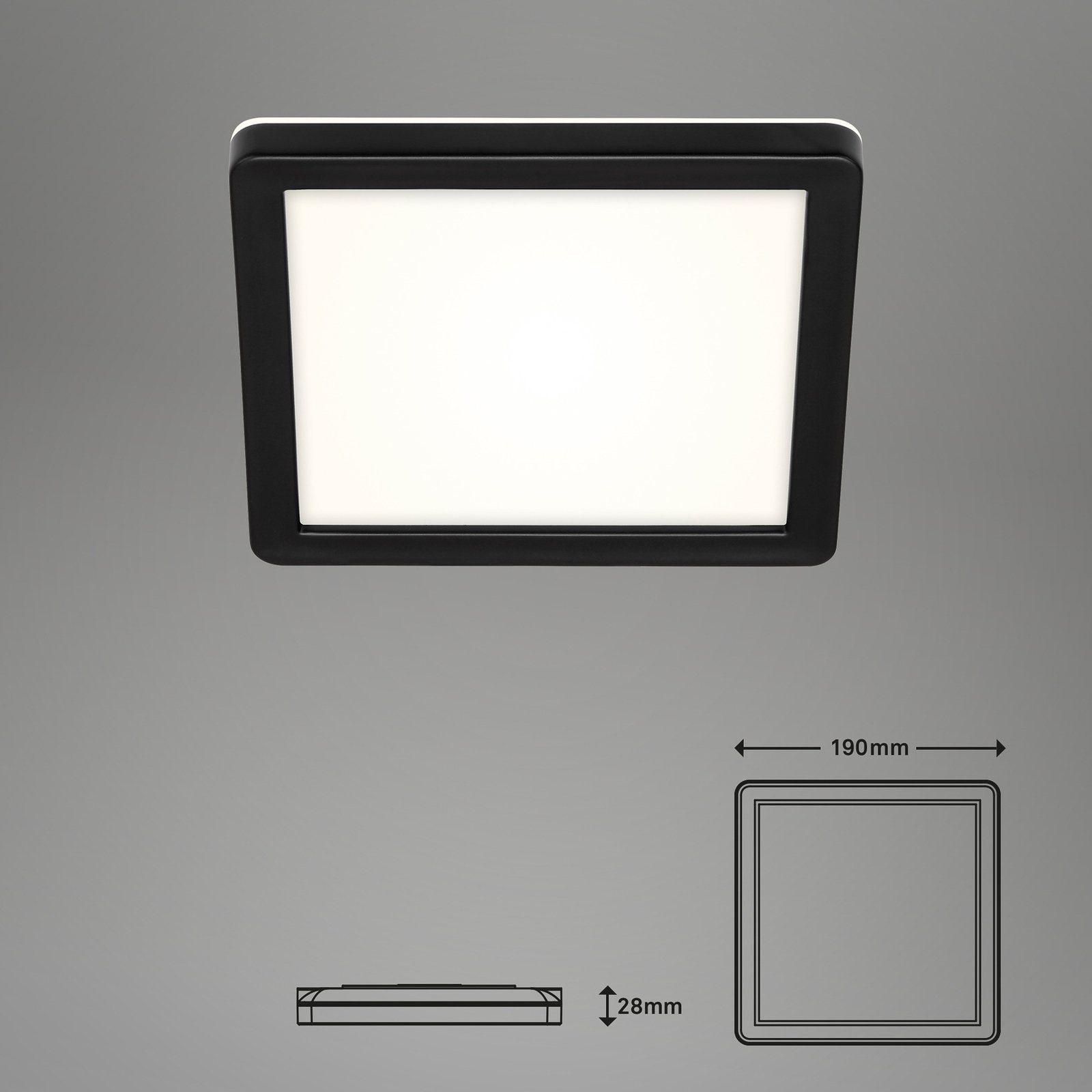 Frankfurto LED skydelis, kampinis, 19x19 cm, IP44, juodas