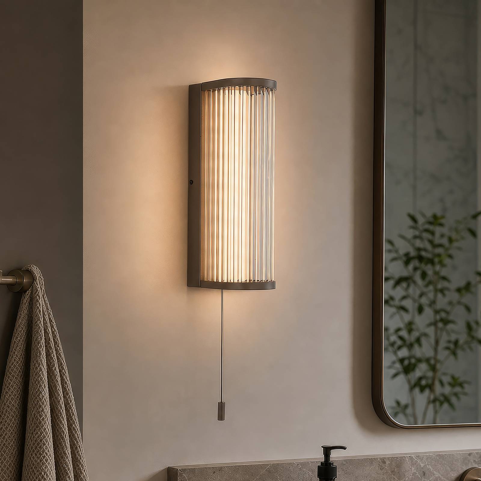 Kinkiet LED Rue, brązowy, IP44, metal, szkło, 3 000 K