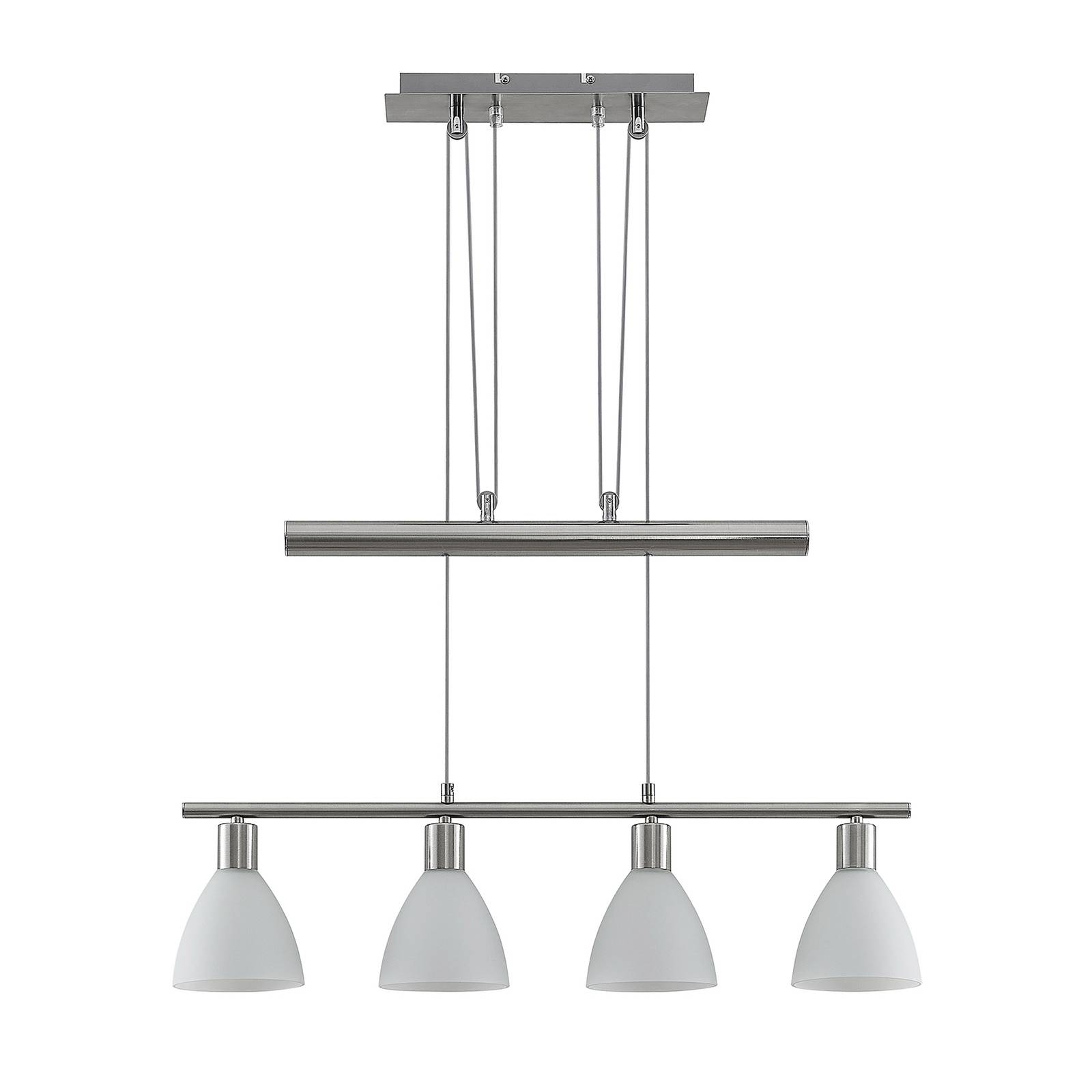 ELC Saikana pendant light height-adjustable nickel, for Living / Dining Room, iron, glass, E14, 40 W, L: 72.5 cm, W: 13 cm, H: 12 cm