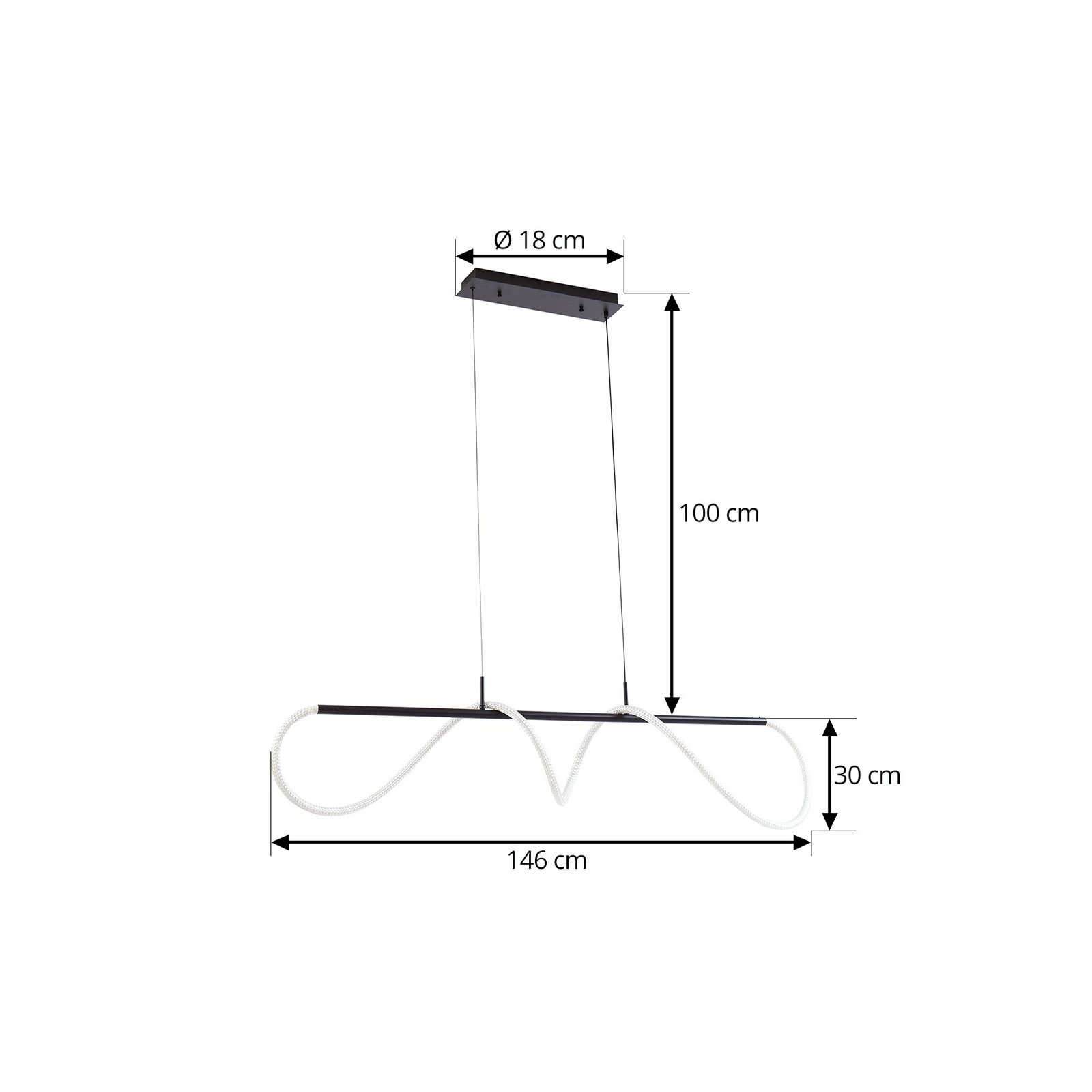 Candeeiro suspenso Lucande LED Kisune, preto/branco, metal