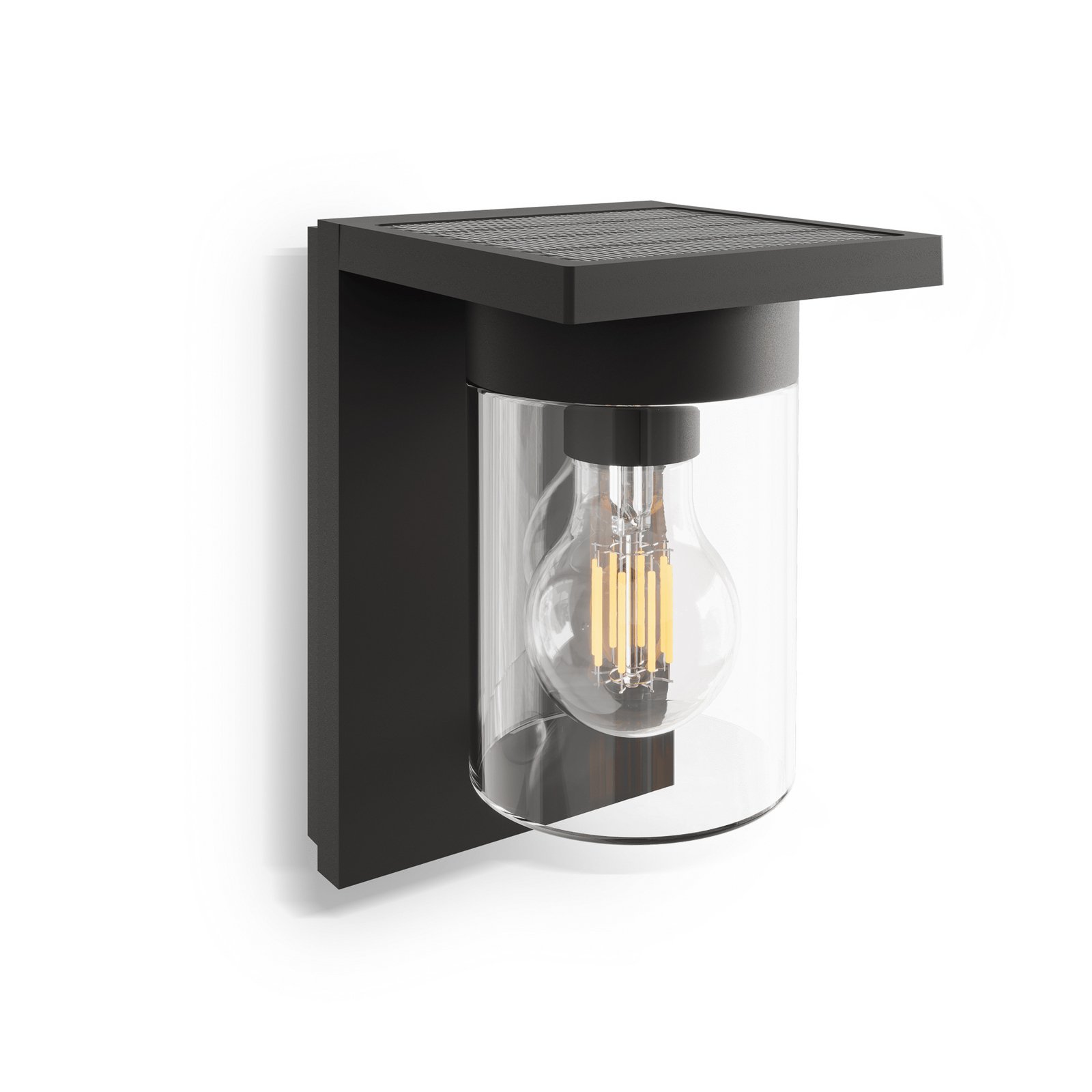Calex Asti solar LED outdoor wall light, sensor, IP44, black