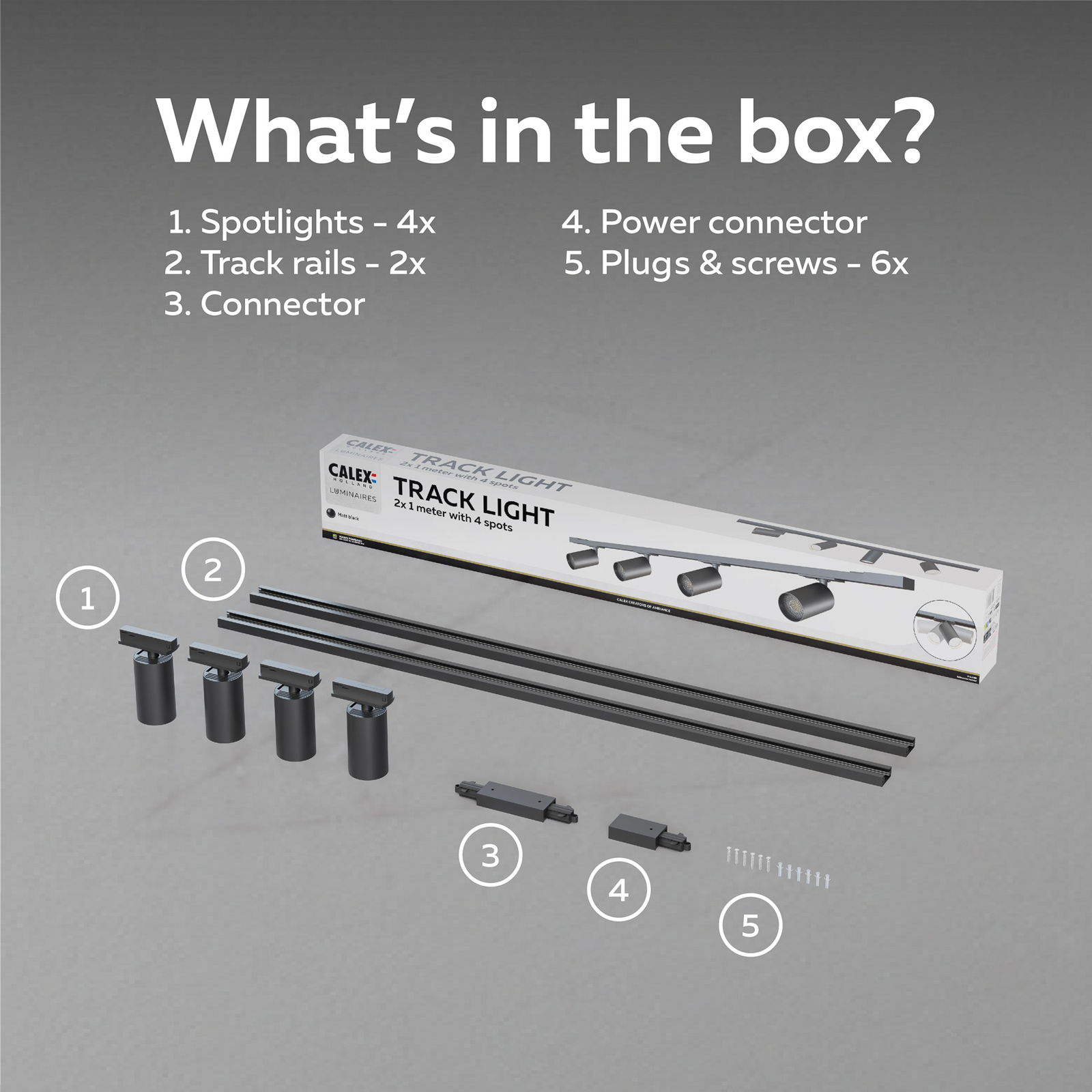 Calex Schienenset, 4 GU10-Spots, schwarz, Länge 2 m, Metall