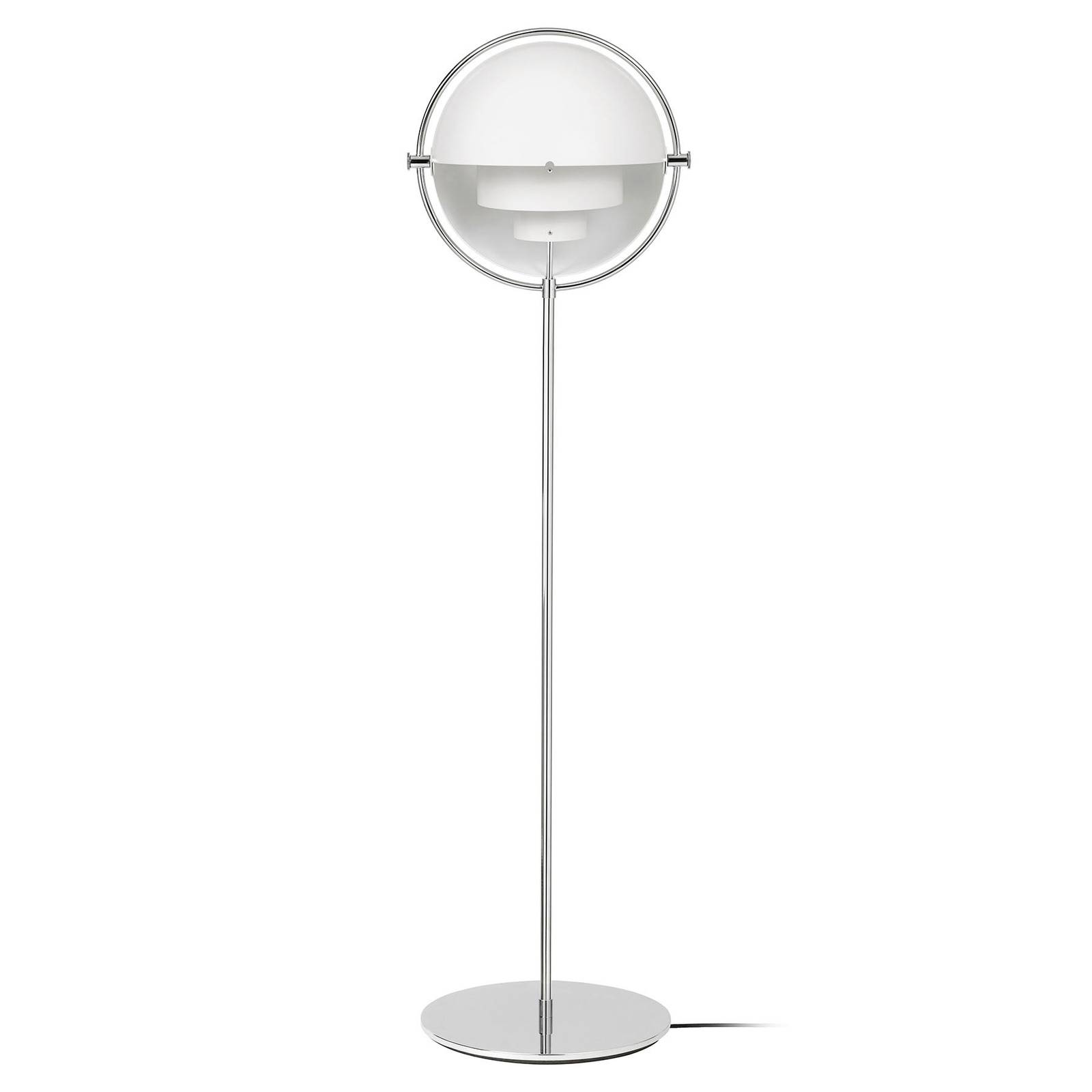 GUBI Multi-Lite floor lamp chrome/white, for Living / Dining Room, steel, E27, 57 W, H: 148 cm