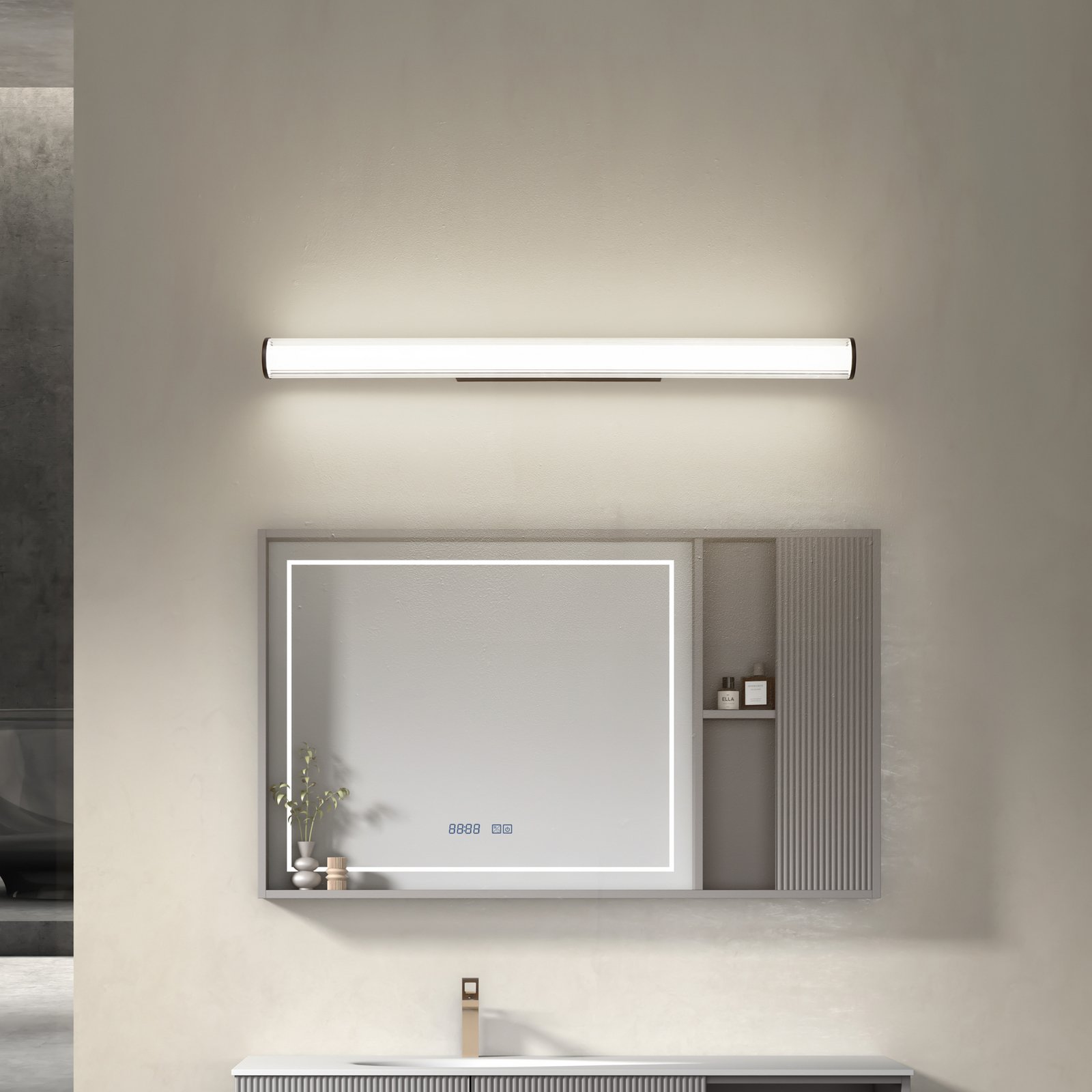 Lindby LED wandlamp Kirka, zwart, metaal, IP44, 90cm, CCT