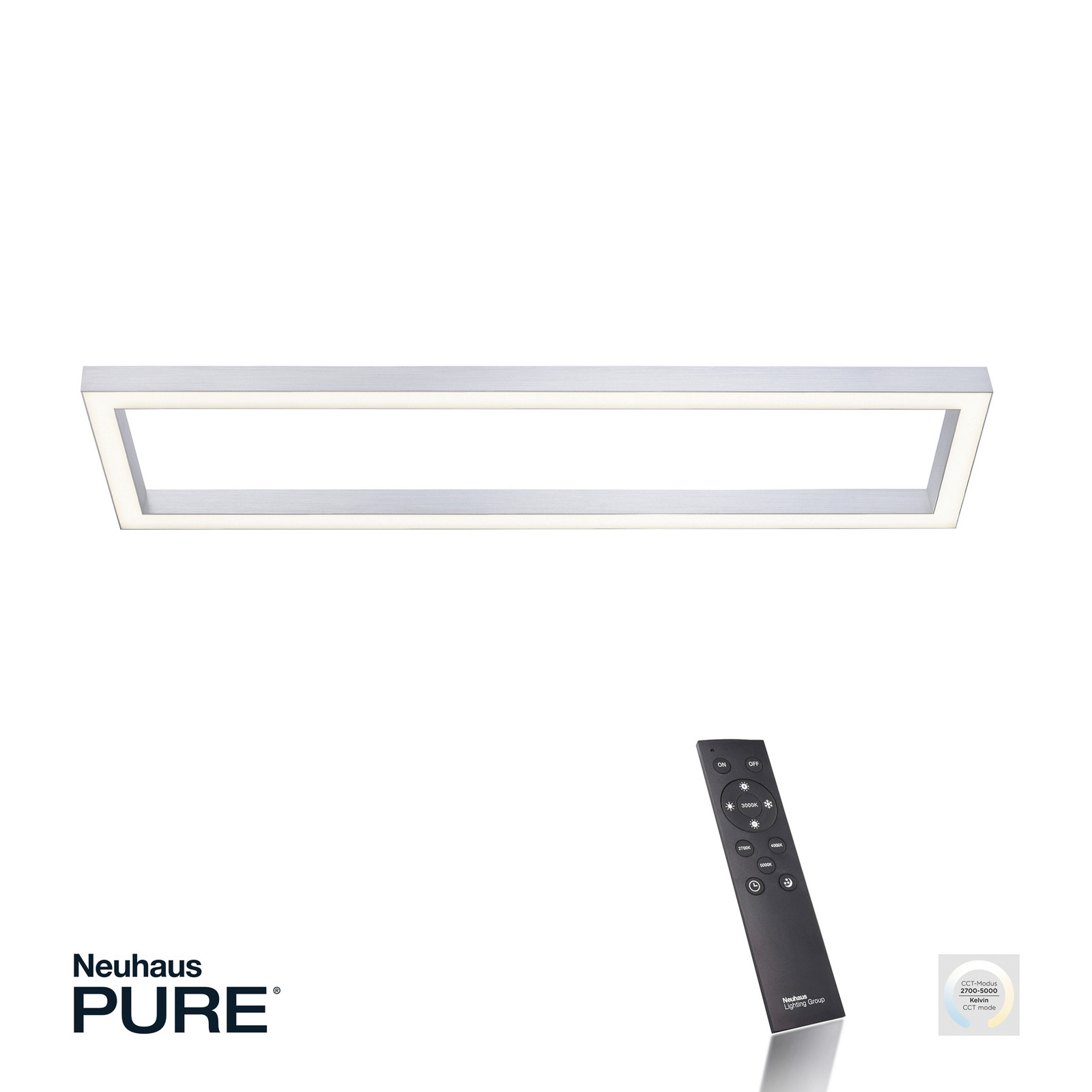 Plafonieră LED PURE Lines 110 x 30 cm argintiu CCT telecomandă - Camera de zi / sufragerie - modern - argintiu alb - Metal