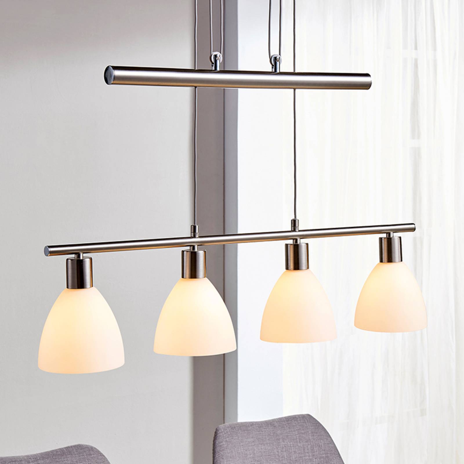 lindby - lampa do jadalni simeon z reg. wys., do salonu / jadalni, szk?o, metal, e14, 40w, d?. 72.5 cm, szer. 13 cm