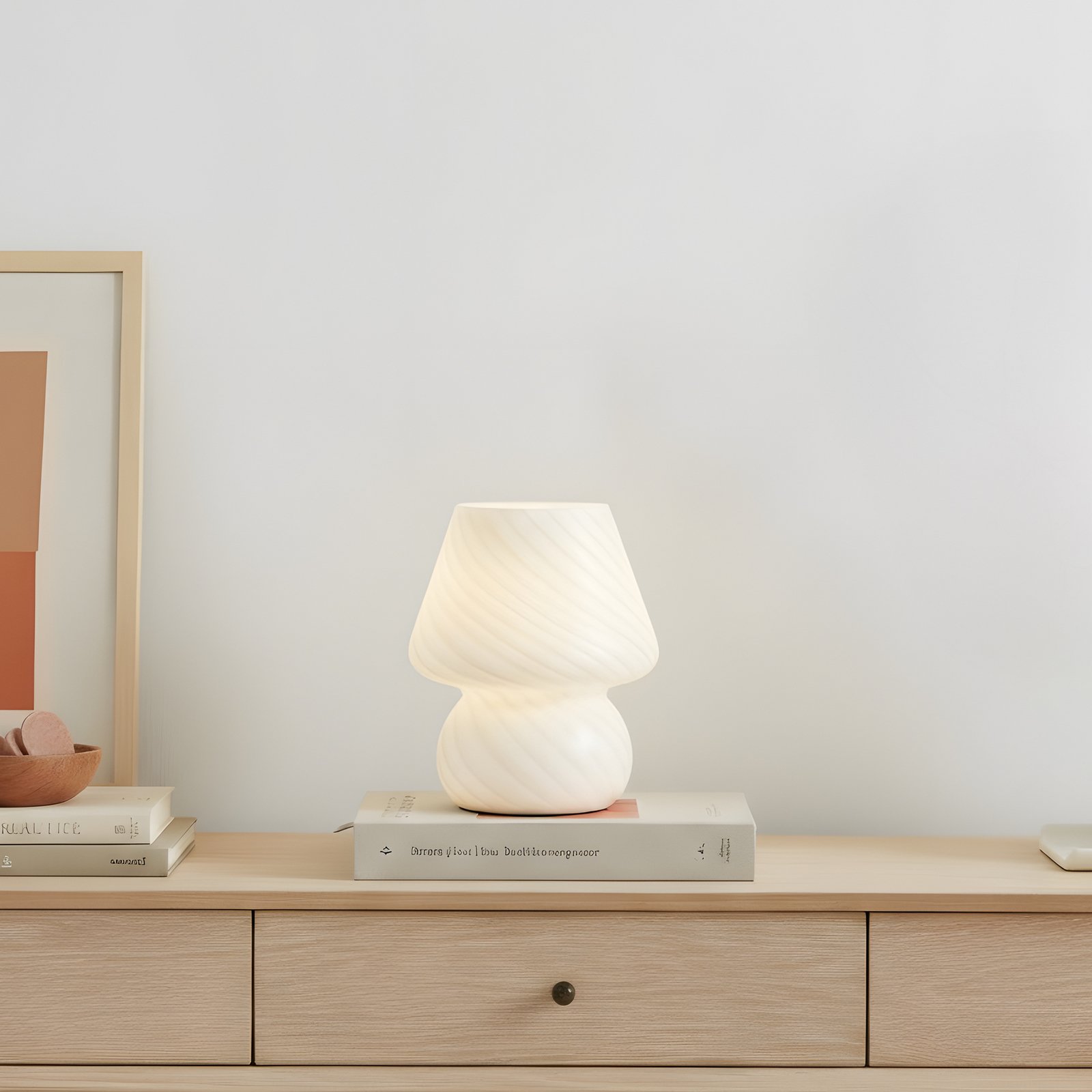 Lindby table lamp Andriana, white, glass, Ø 15 cm