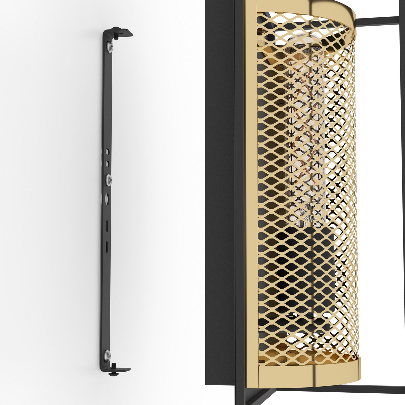 Candeeiro de parede Nohales, altura 32 cm, preto/latão