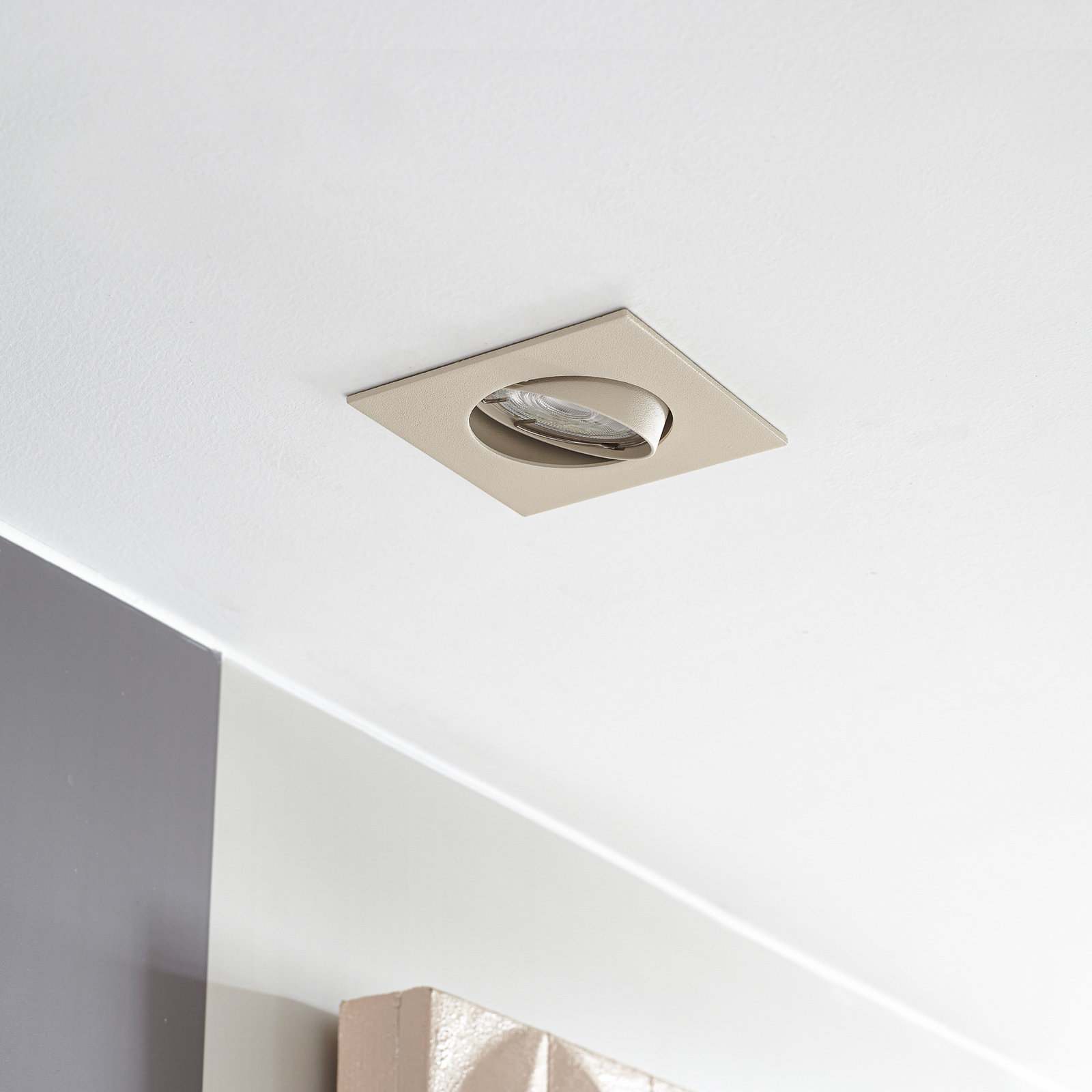 PRIOS inbouwlamp Fibur, beige, 9 cm, GU10, 10 stuks