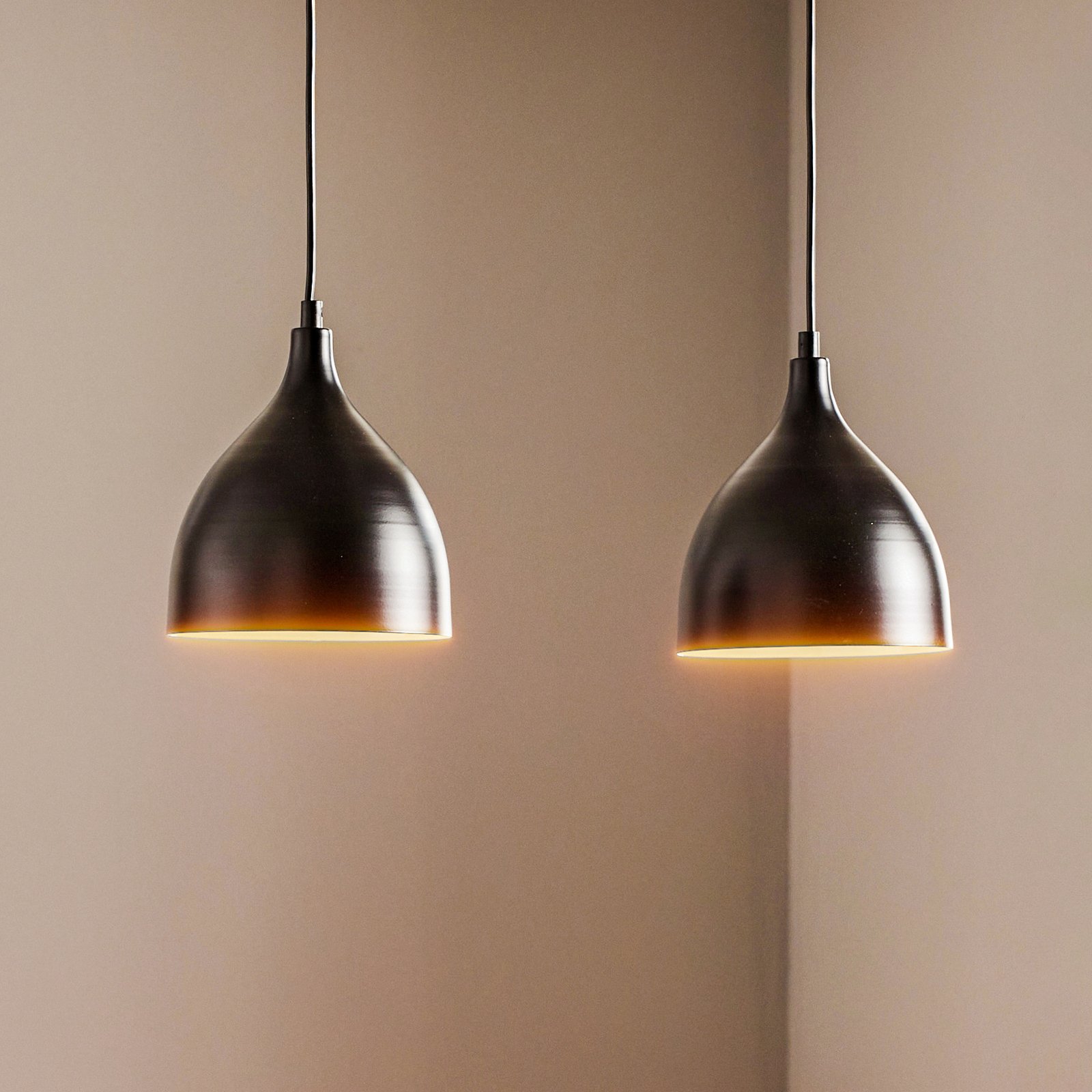 Nanu pendant light made of metal black two-bulb