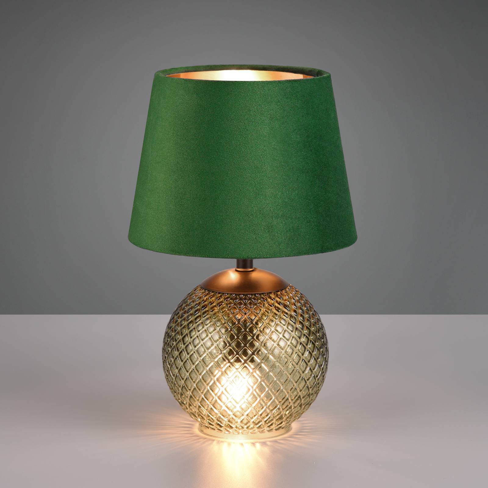 Bordlampe Jonna med glassfot/fløyelsskjerm grønn