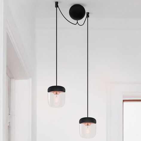 Lampa wisząca Acorn, 2-punktowa, czerń i miedź