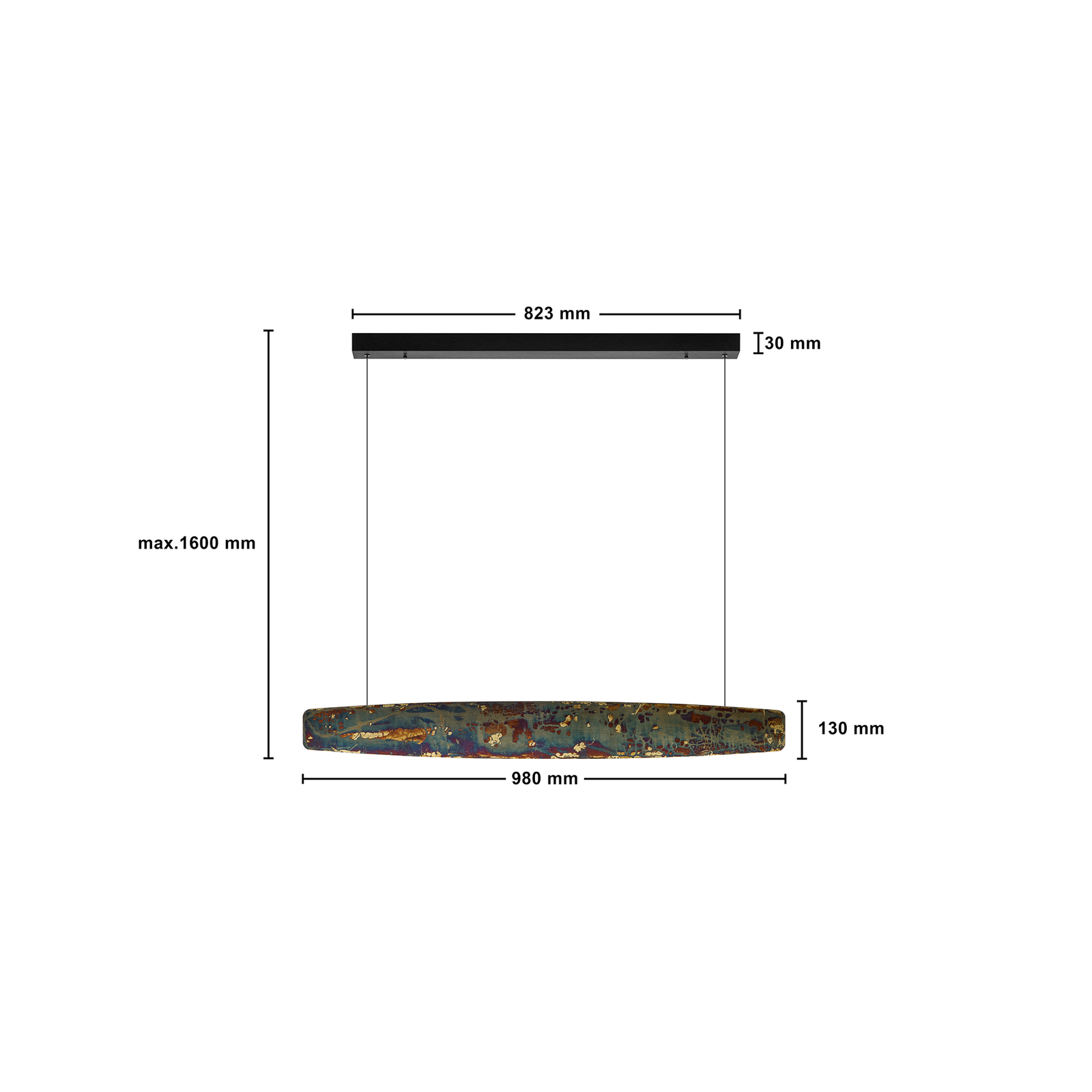 Quitani LED-hänglampa Persida, längd 98 cm, slagmetall