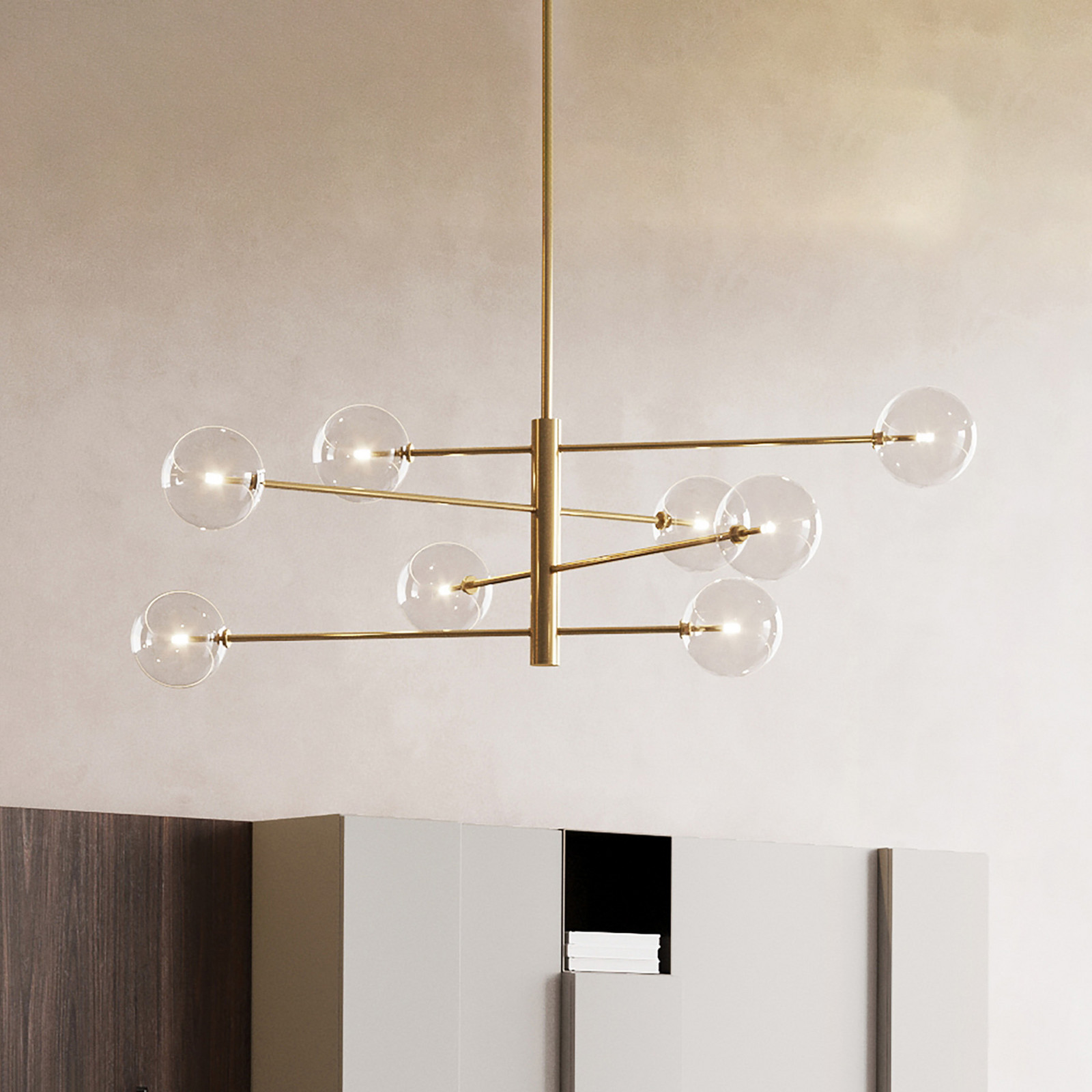 Lampa suspendată IDEAL LUX Equinoxe alamă/transparentă cu 8 becuri - Camera de zi / sufragerie - alamă transparent - Metal