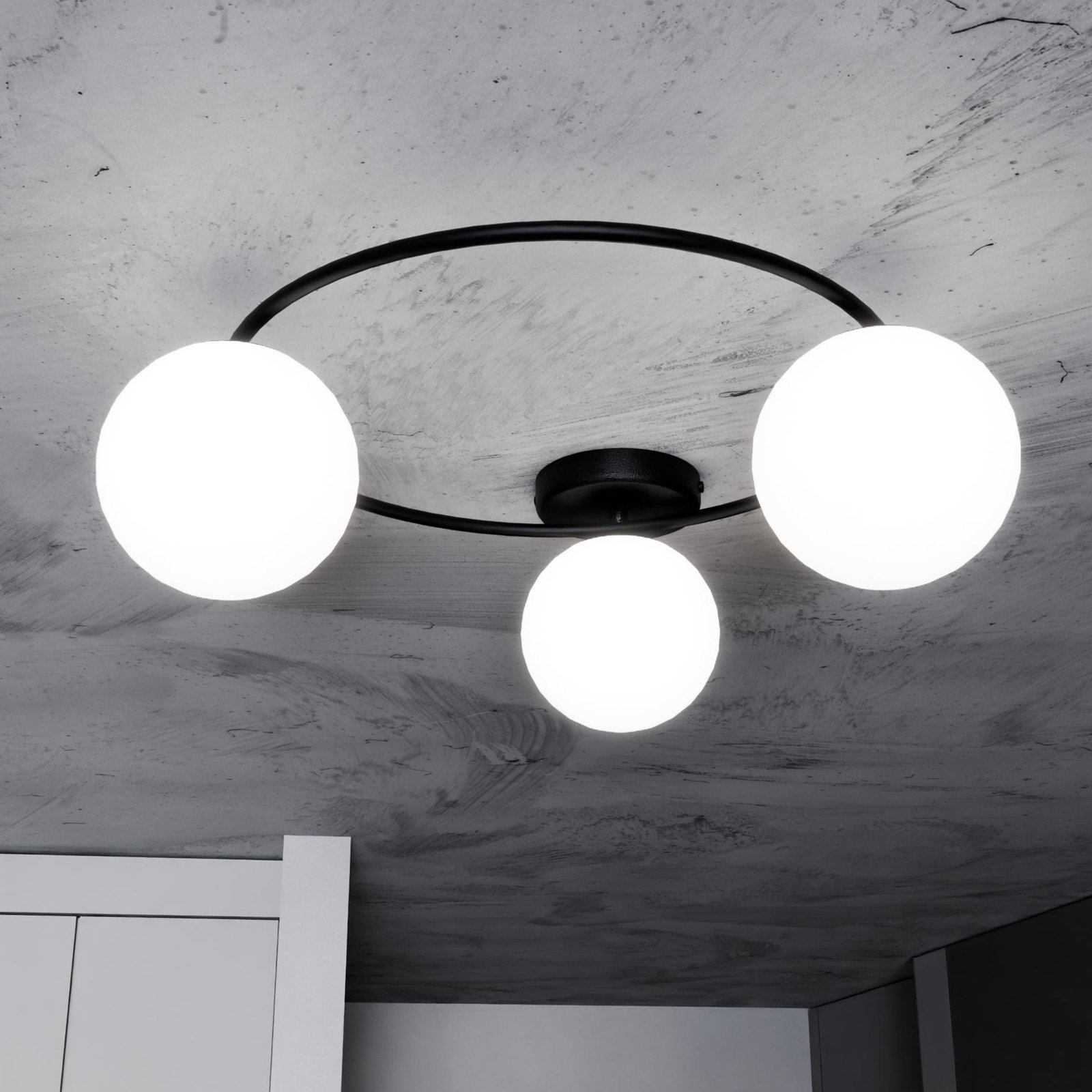 Sopra ceiling light, opal white/black, glass, E14